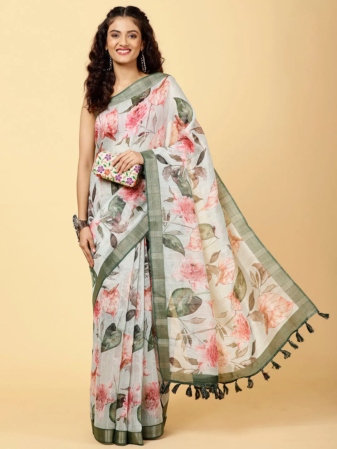 Digital Floral Printed Cotton Saree