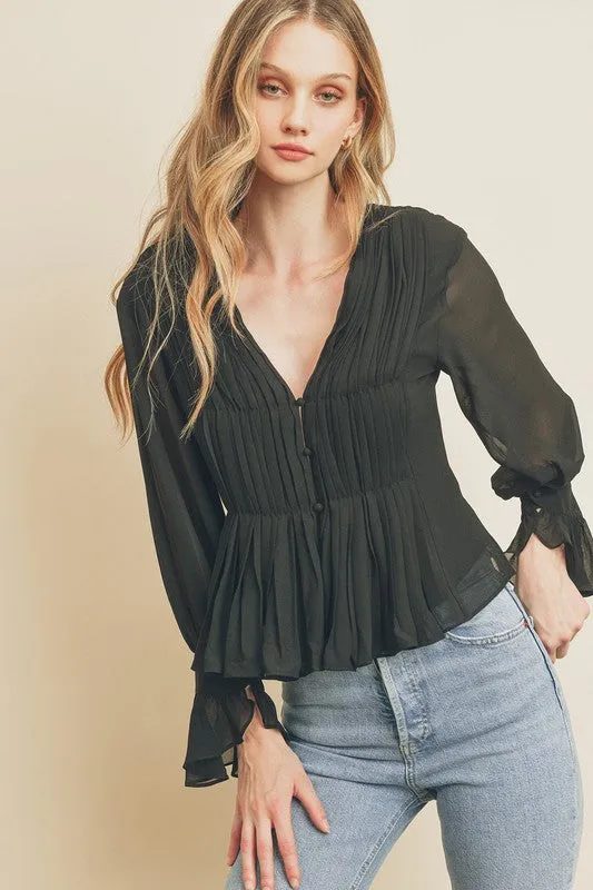 Doube Take Pleated Peplum Blouse