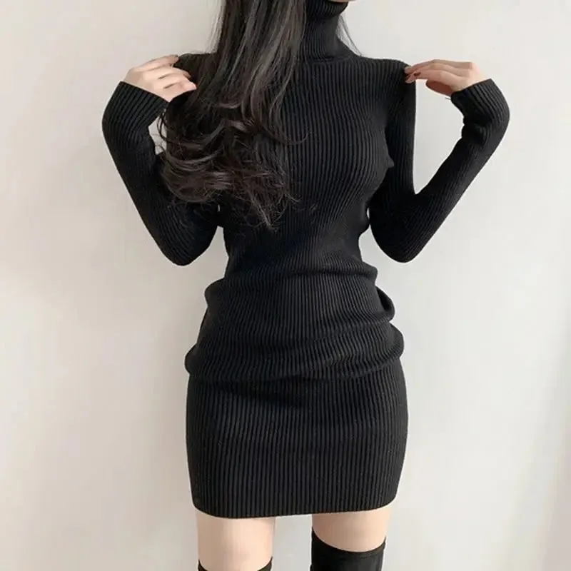 DressBetty - 2024 Solid Cotton Korean Fashion Knit Clothing Women Bodycon Dress