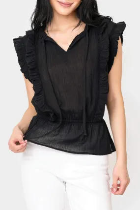 Elan Sleeveless Ruffle Trim Blouse