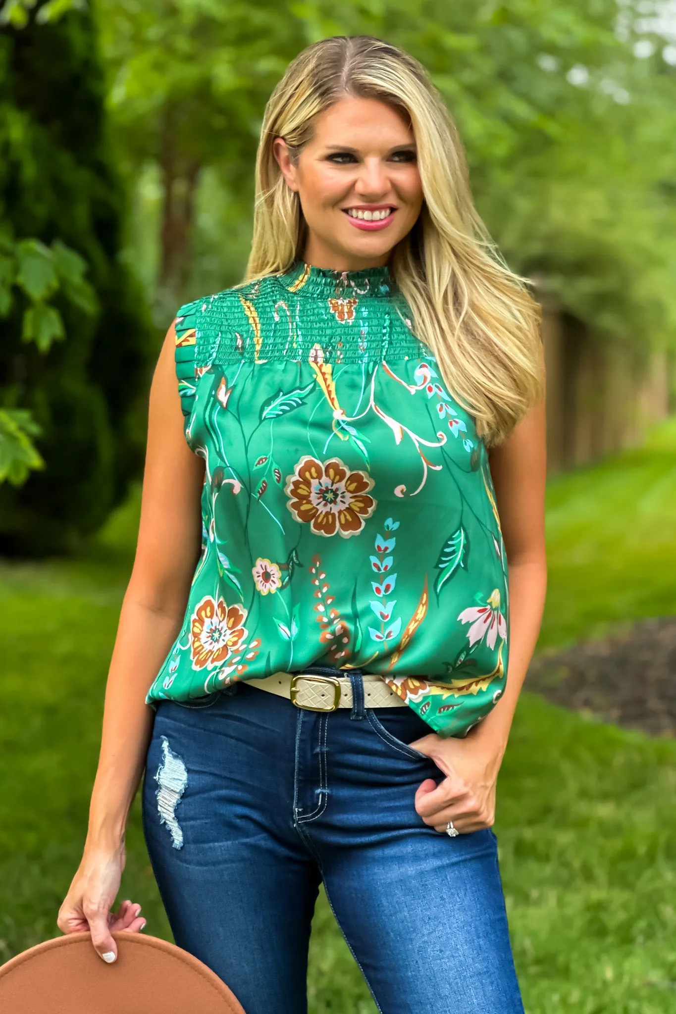 Falling Leaves Floral Blouse : Green