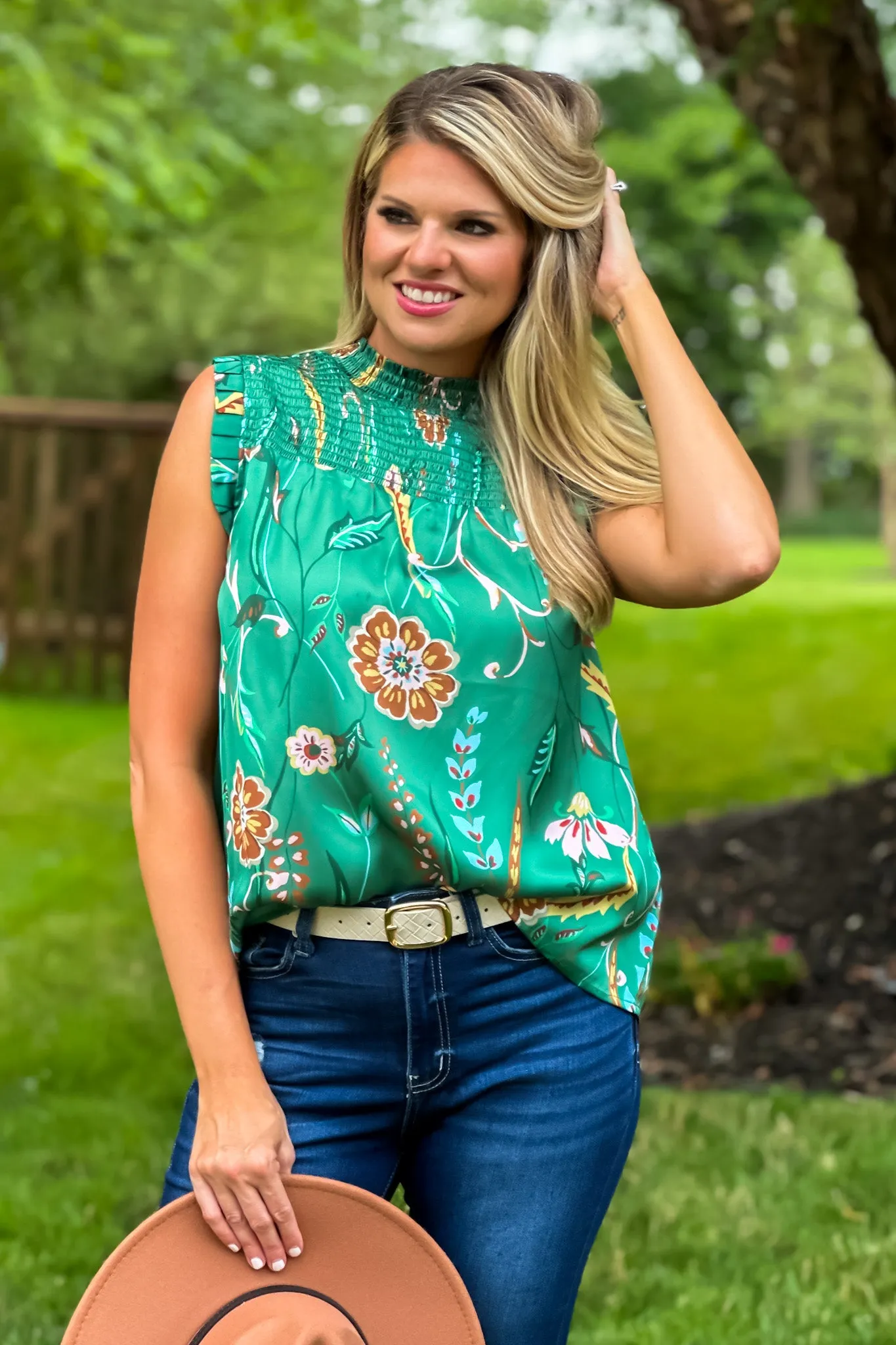 Falling Leaves Floral Blouse : Green