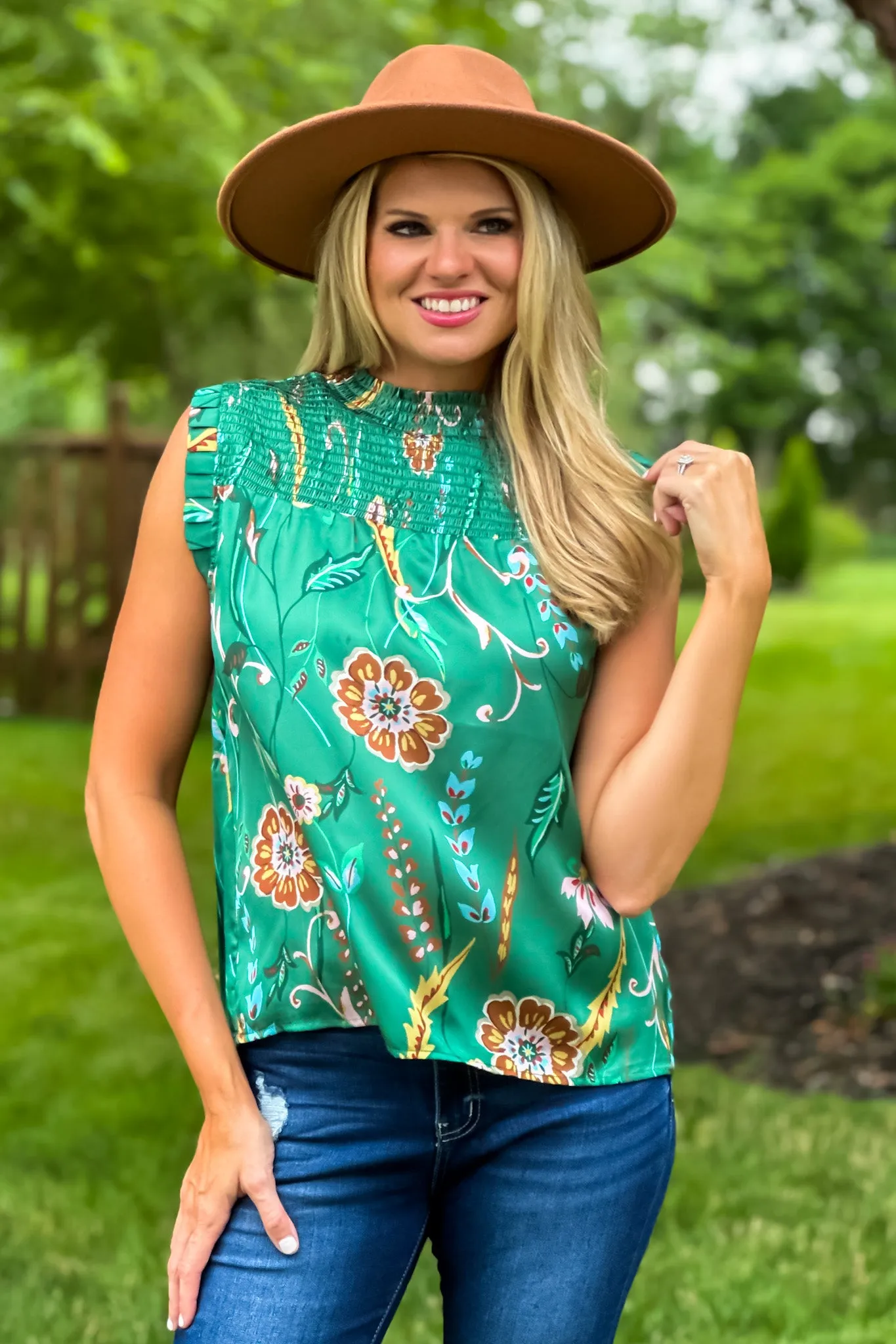 Falling Leaves Floral Blouse : Green