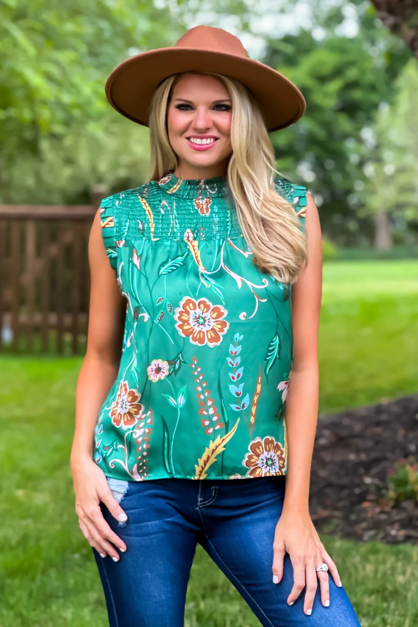 Falling Leaves Floral Blouse : Green