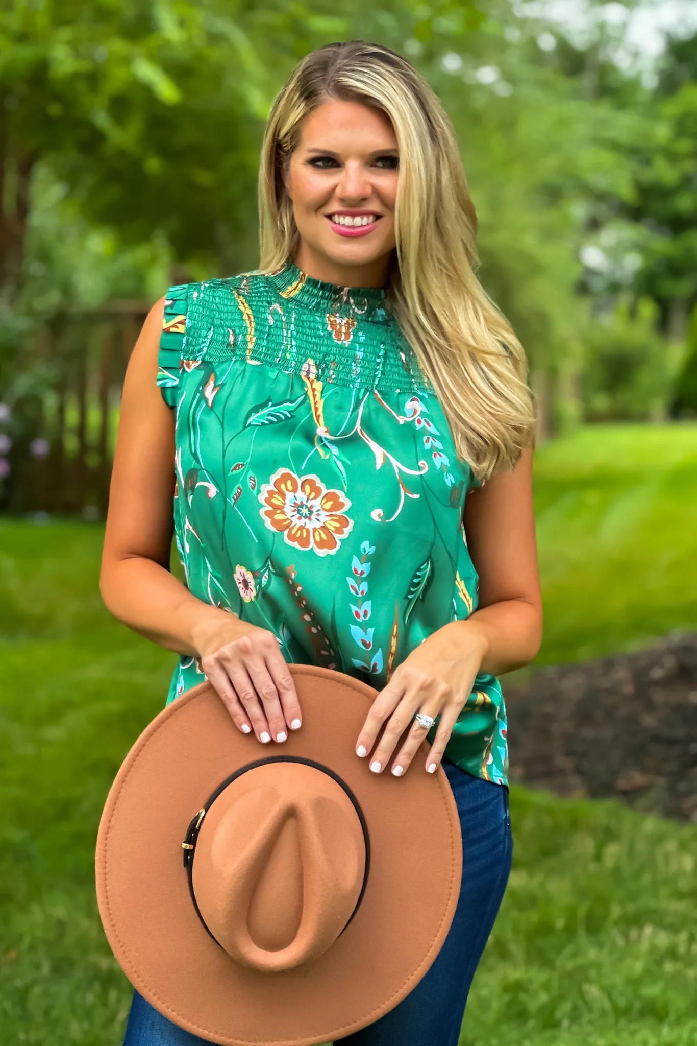 Falling Leaves Floral Blouse : Green