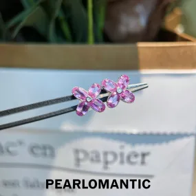 [Fine Jewelry] 18k Gold & Diamond & Natural Pink Sapphire 4-Leaf Lucky Design Earrings