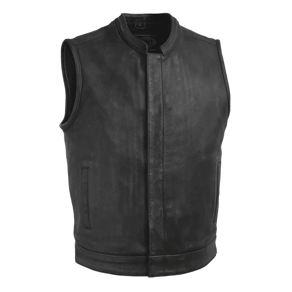 First Mfg Top Rocker Black Men's Motorcycle Leather Vest