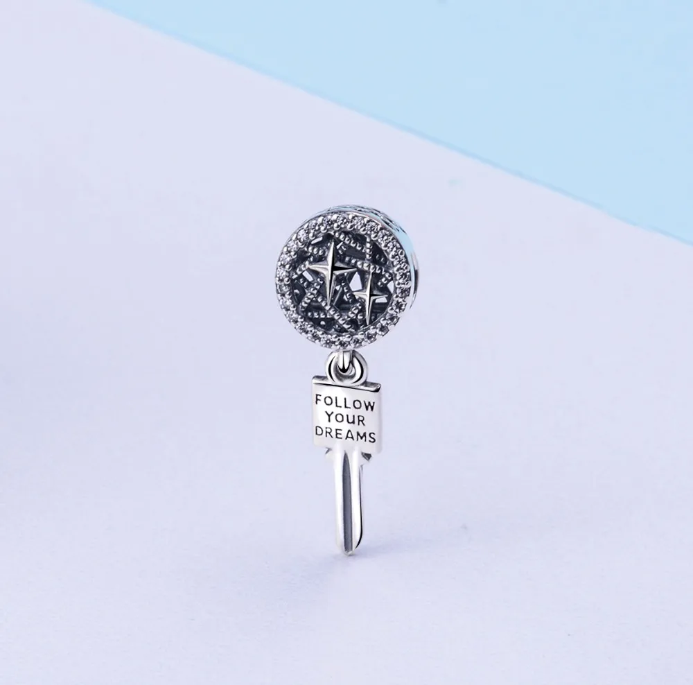 Follow Your Dreams Galaxy Guidance Key Charm 925 Sterling Silver