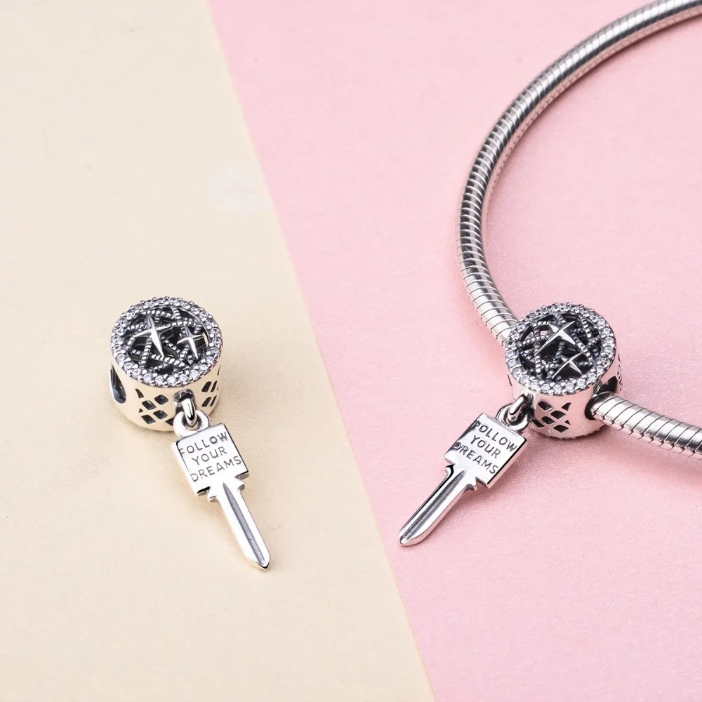 Follow Your Dreams Galaxy Guidance Key Charm 925 Sterling Silver