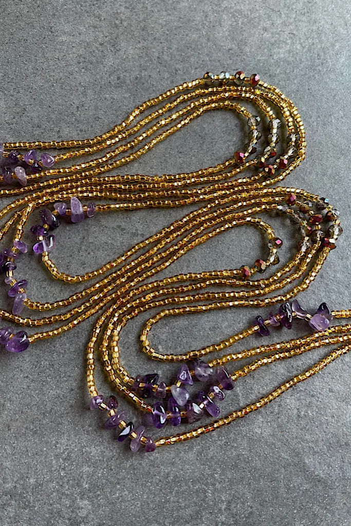 Gold Amethyst Tie On Waist Beads