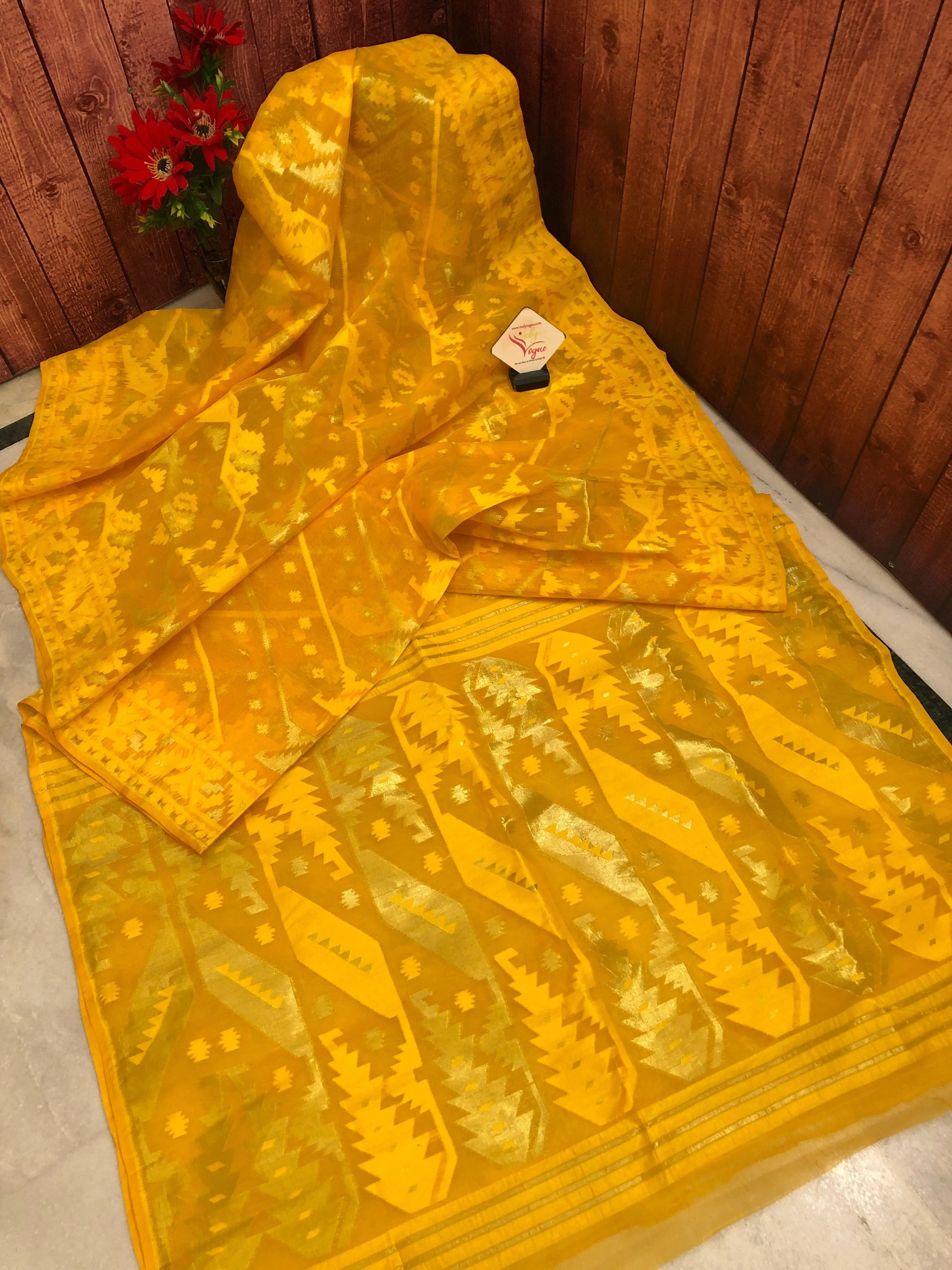 Golden Corn Yellow Color Jamdani Saree