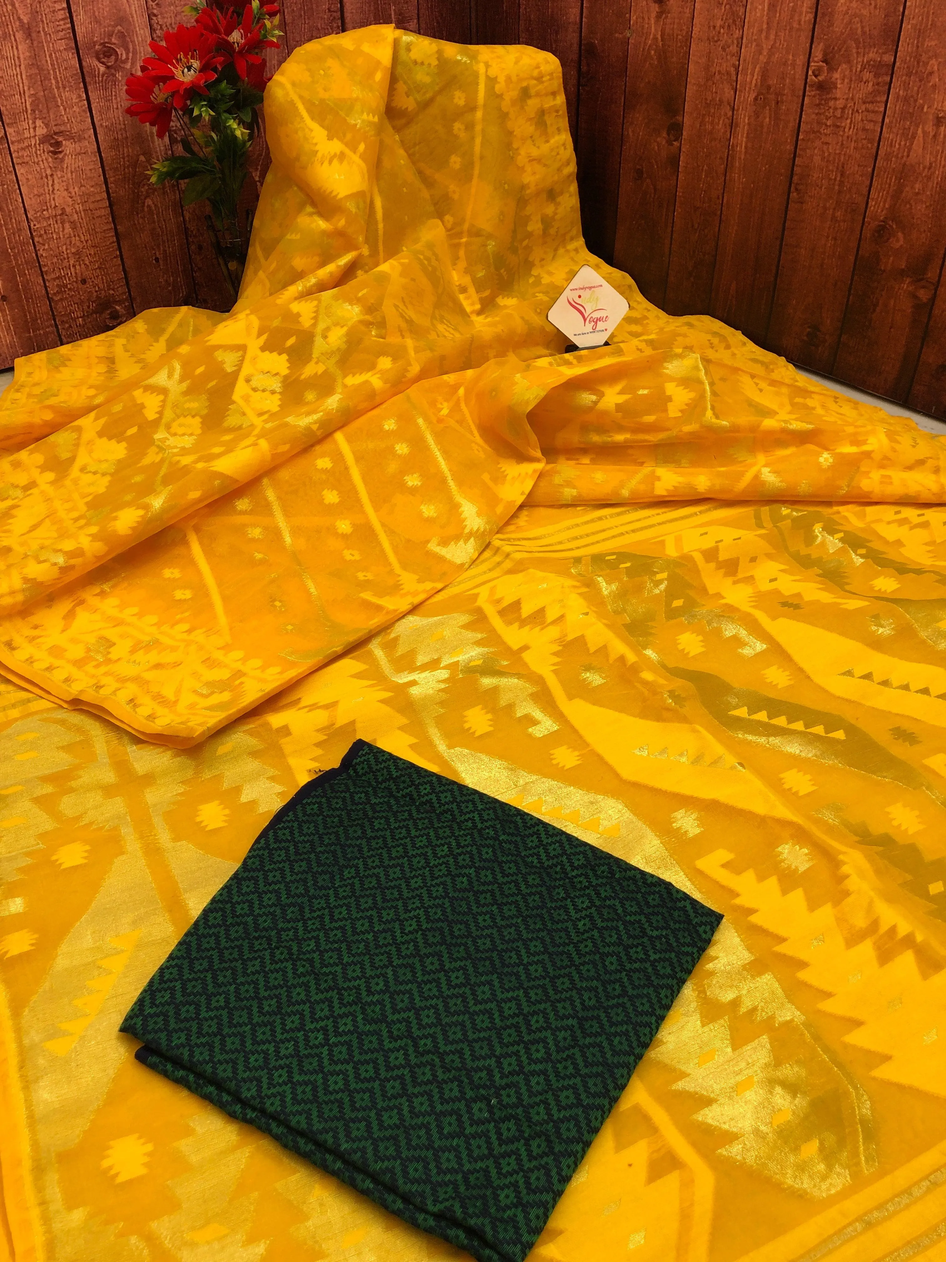 Golden Corn Yellow Color Jamdani Saree