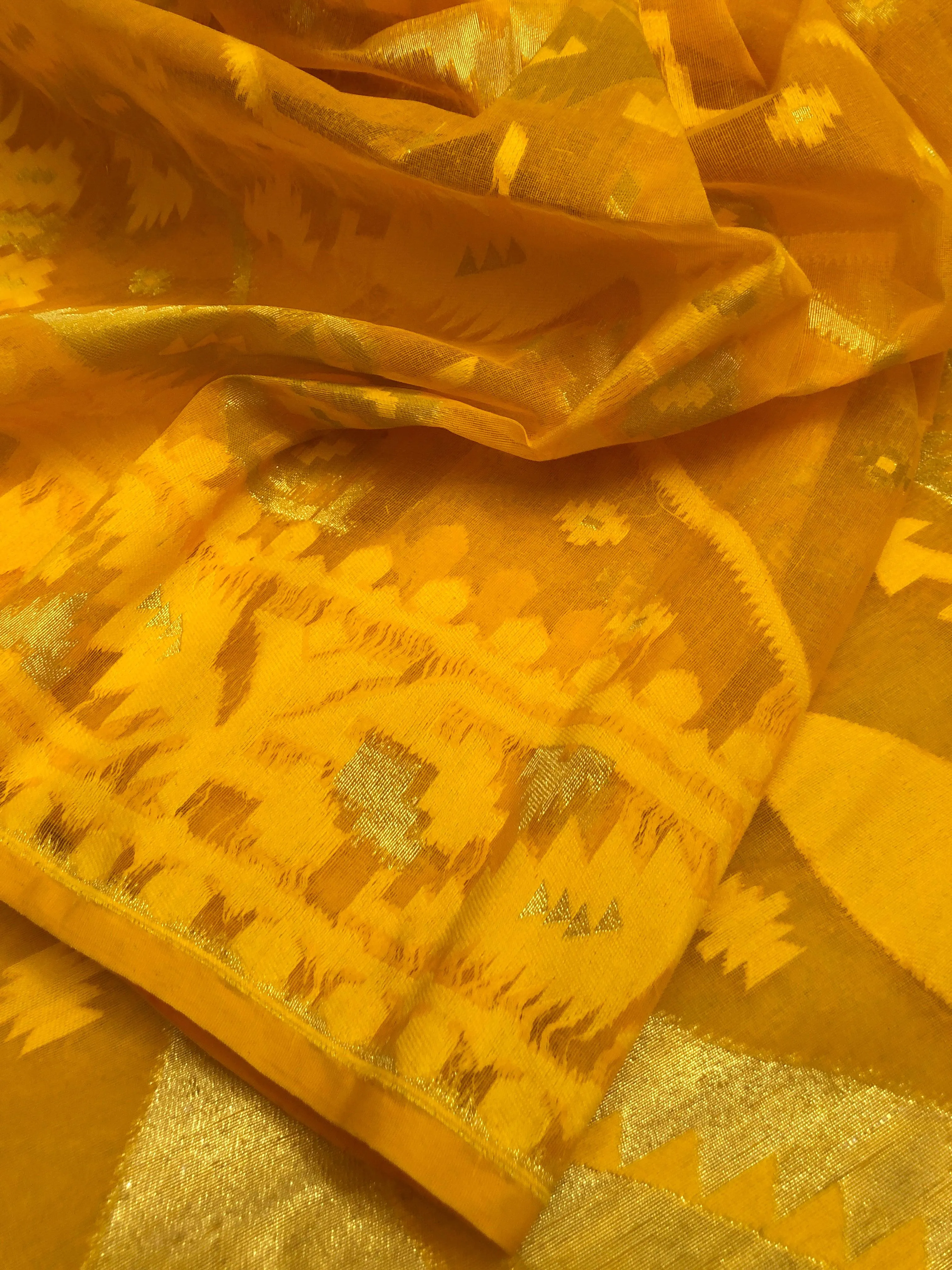 Golden Corn Yellow Color Jamdani Saree