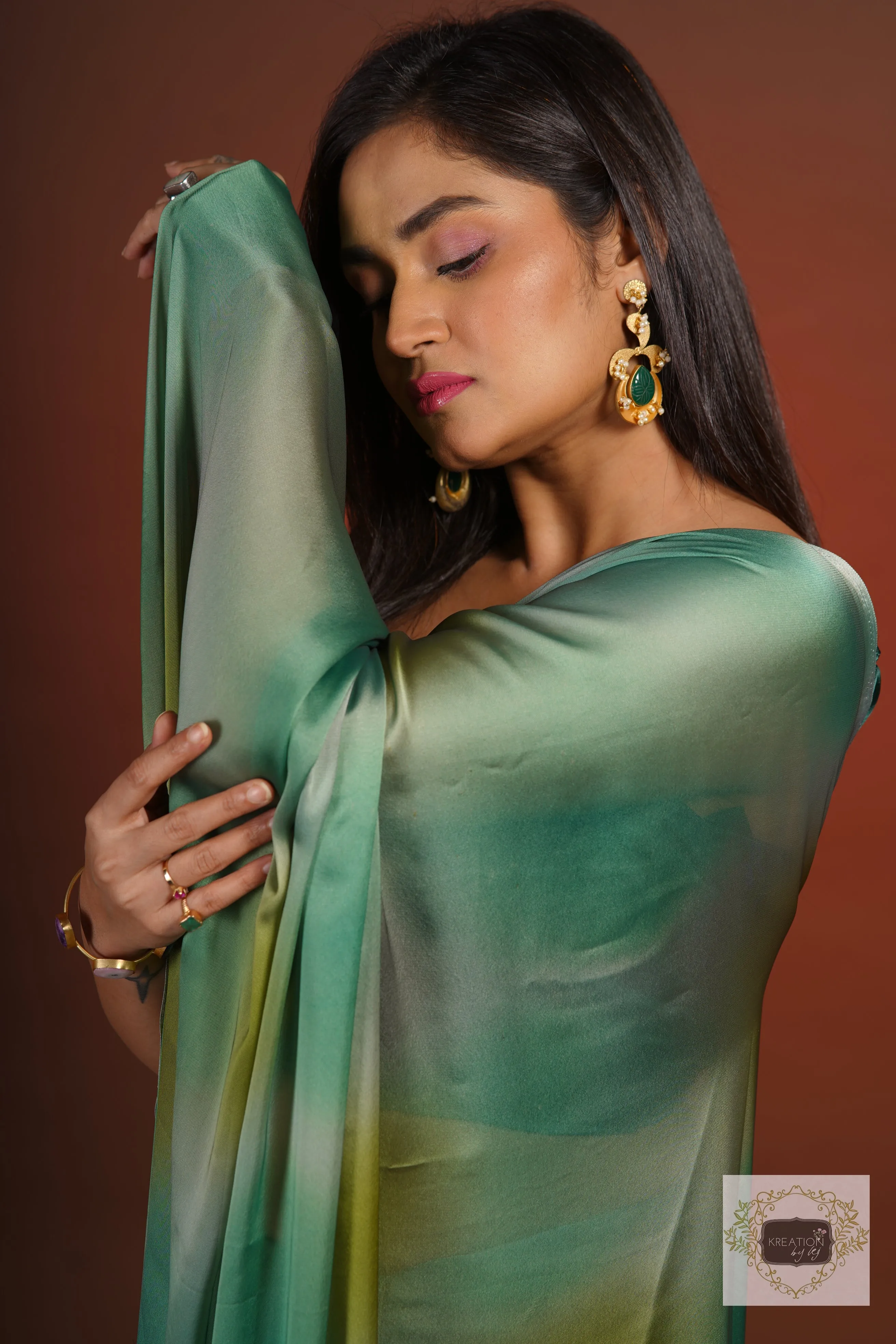 Green Grottos Ombré Georgette Silk Saree