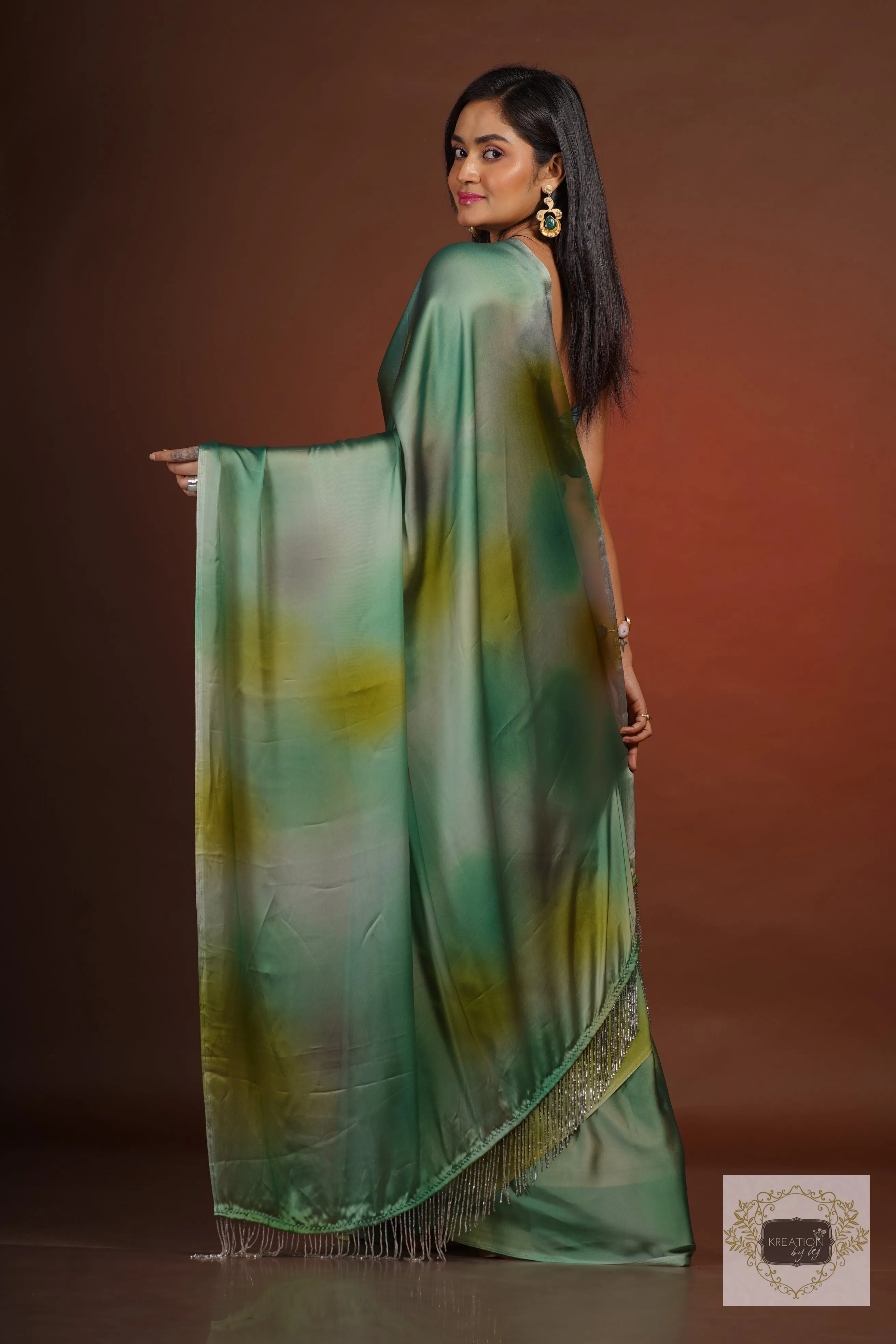 Green Grottos Ombré Georgette Silk Saree