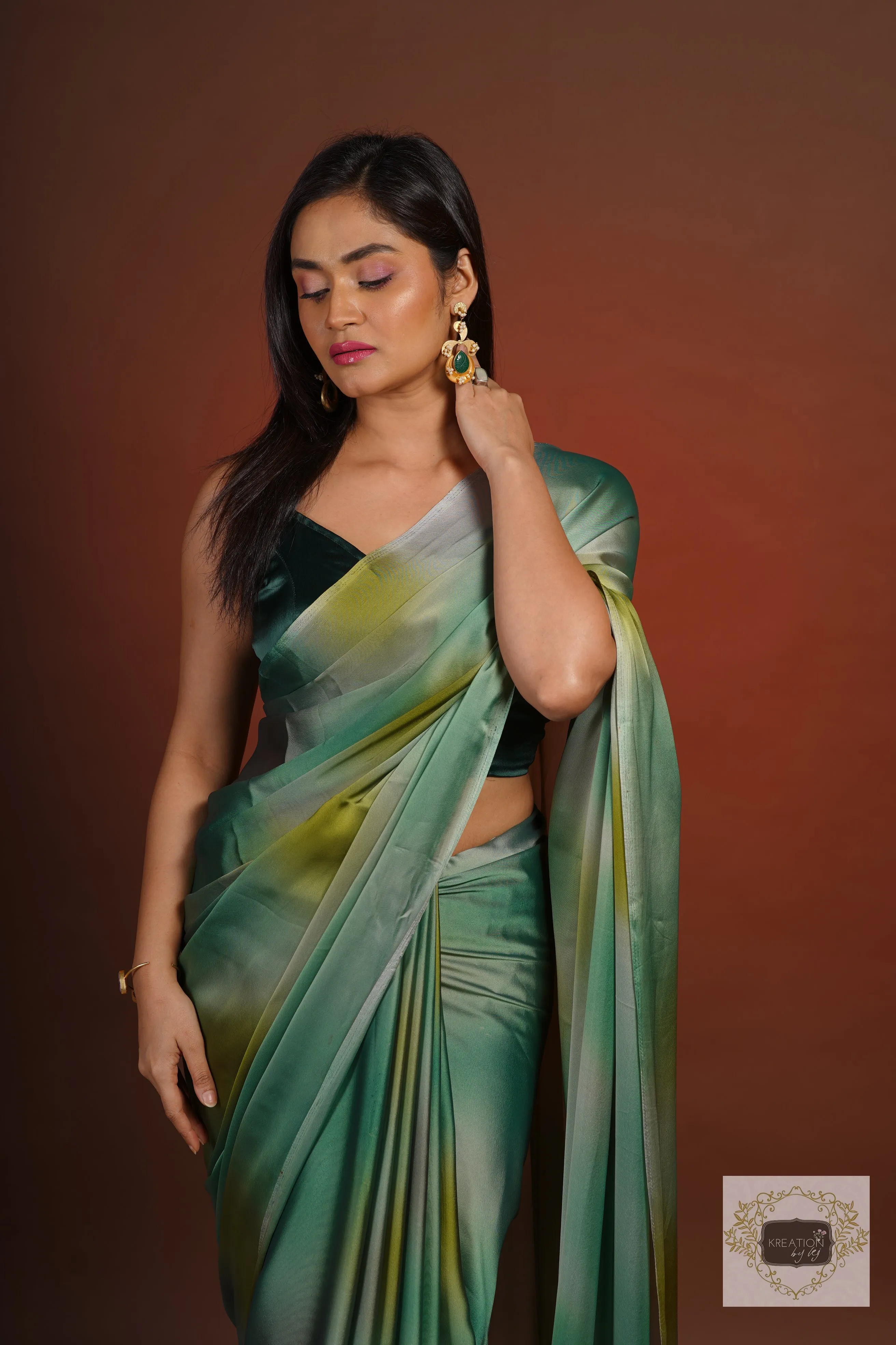 Green Grottos Ombré Georgette Silk Saree