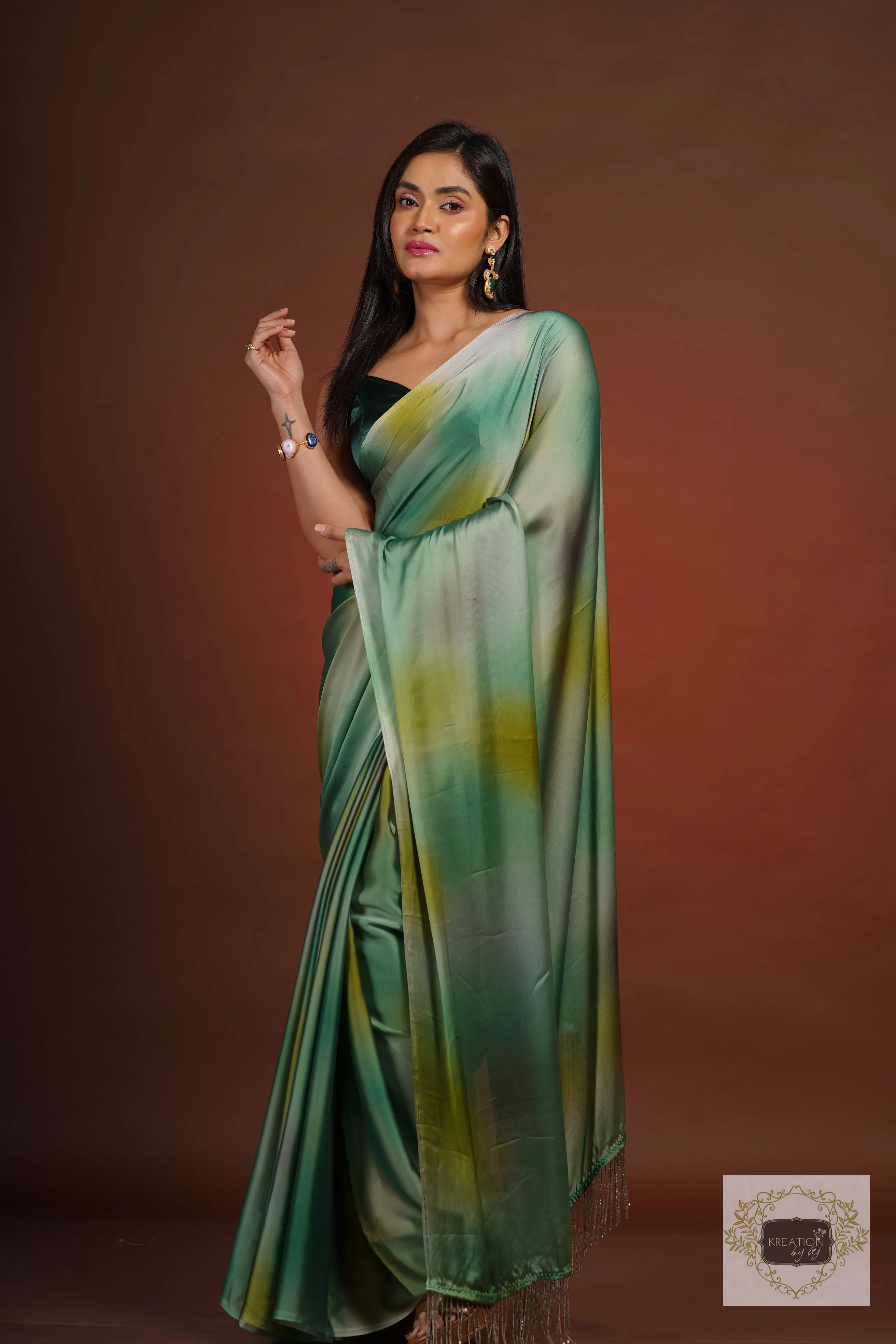 Green Grottos Ombré Georgette Silk Saree