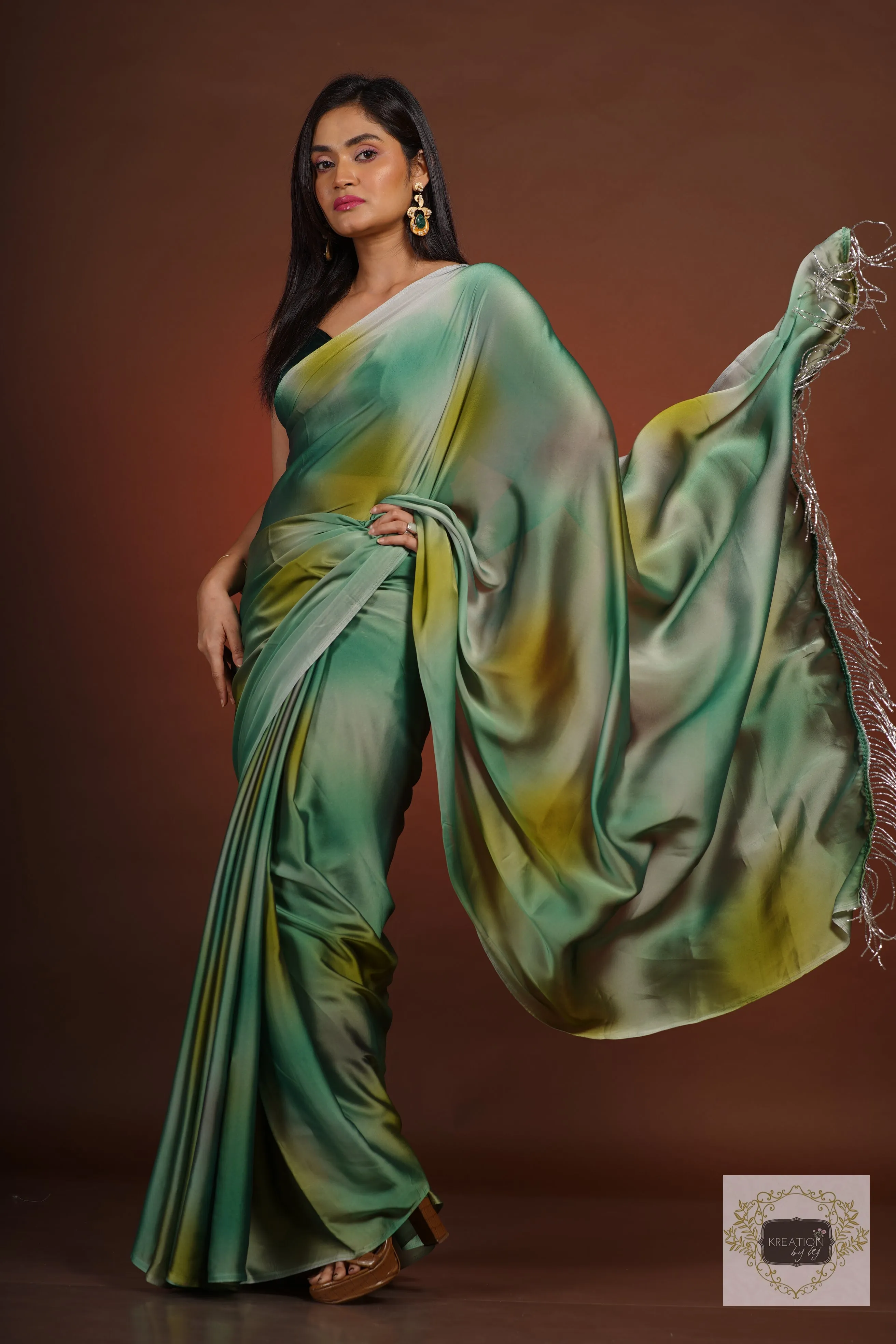 Green Grottos Ombré Georgette Silk Saree