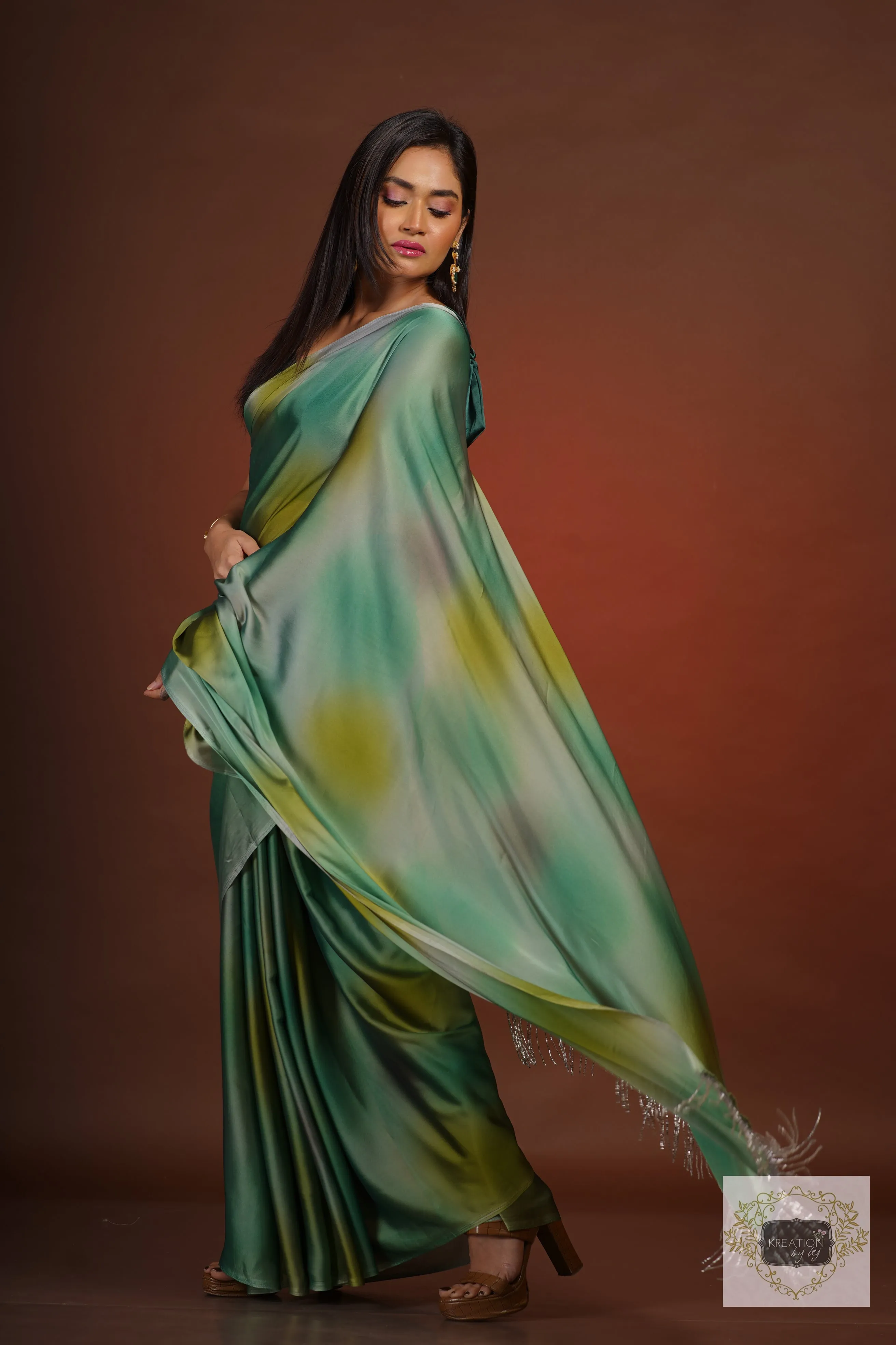 Green Grottos Ombré Georgette Silk Saree