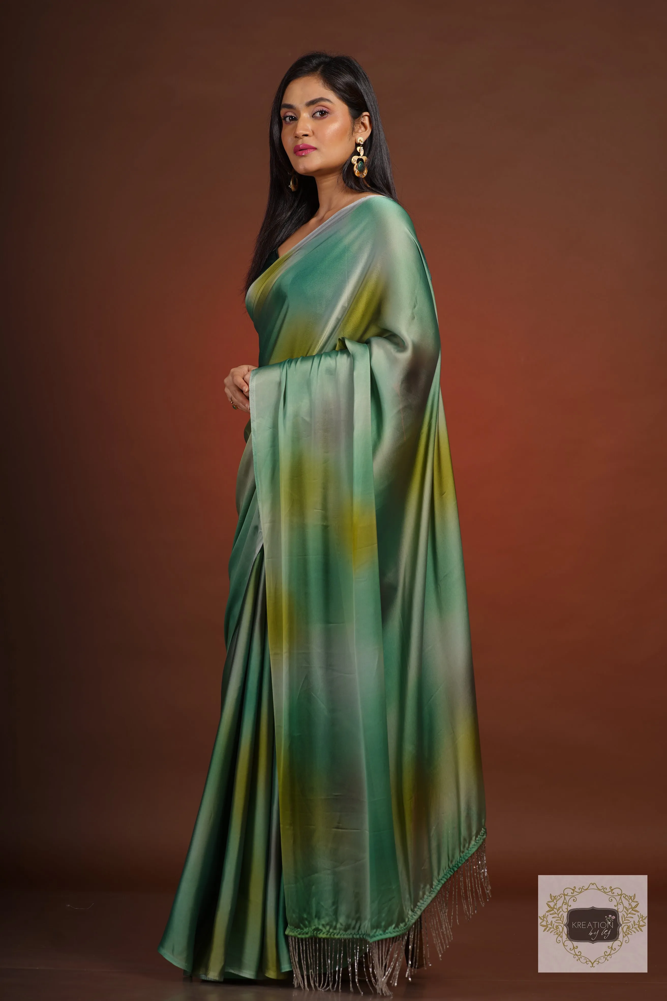 Green Grottos Ombré Georgette Silk Saree