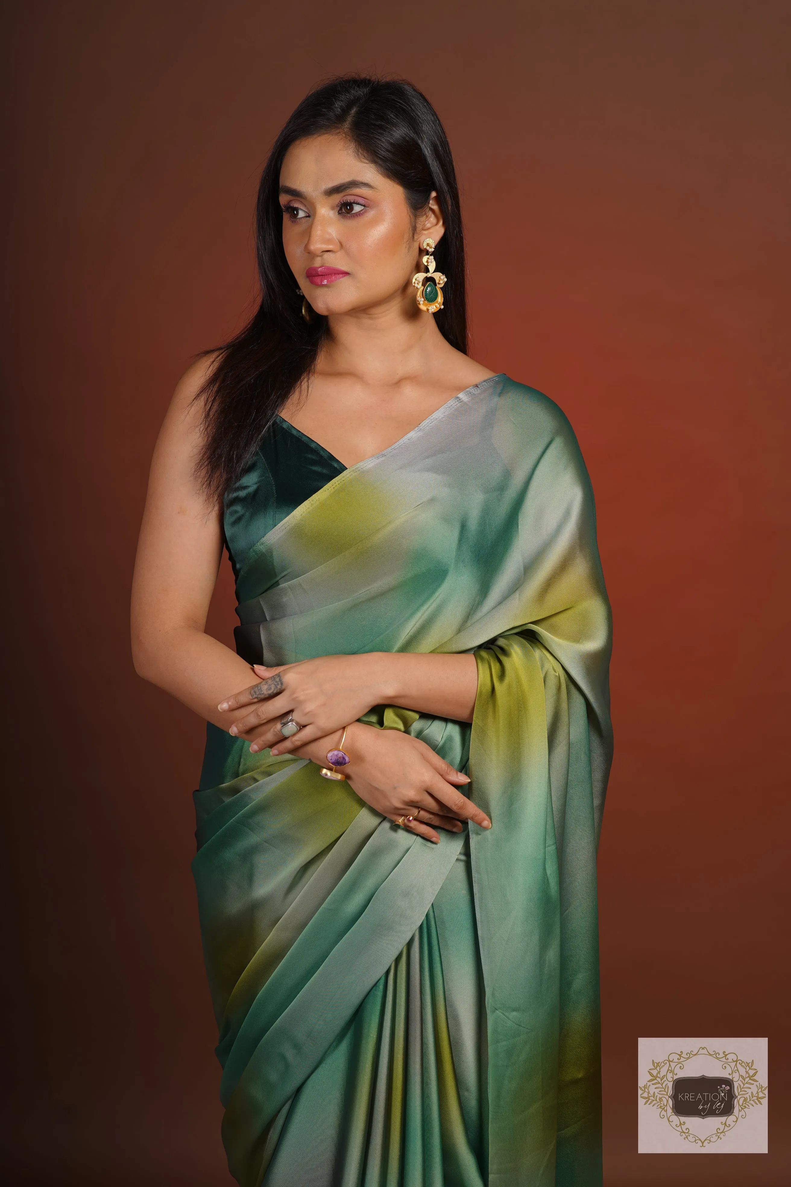 Green Grottos Ombré Georgette Silk Saree