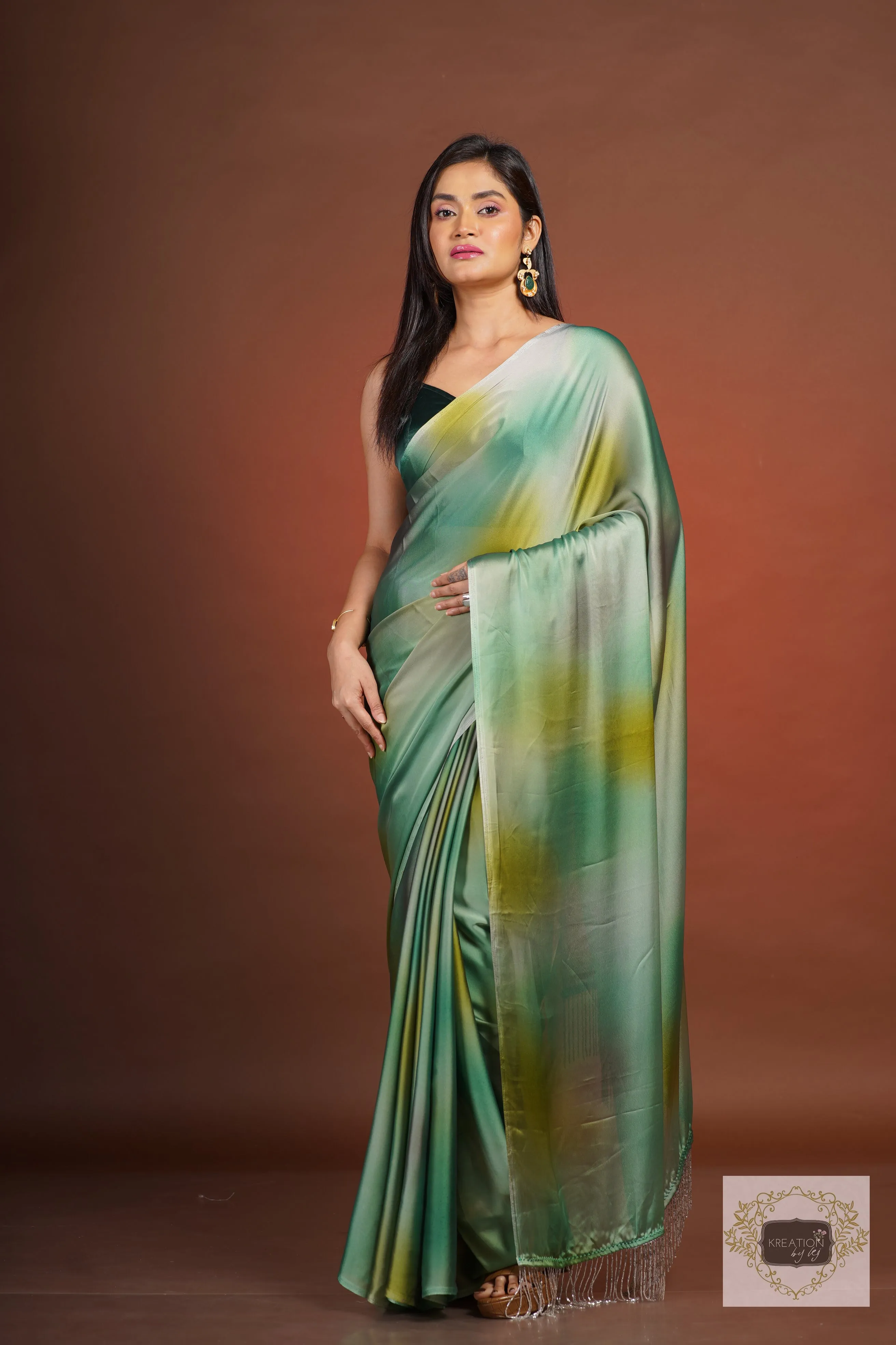 Green Grottos Ombré Georgette Silk Saree