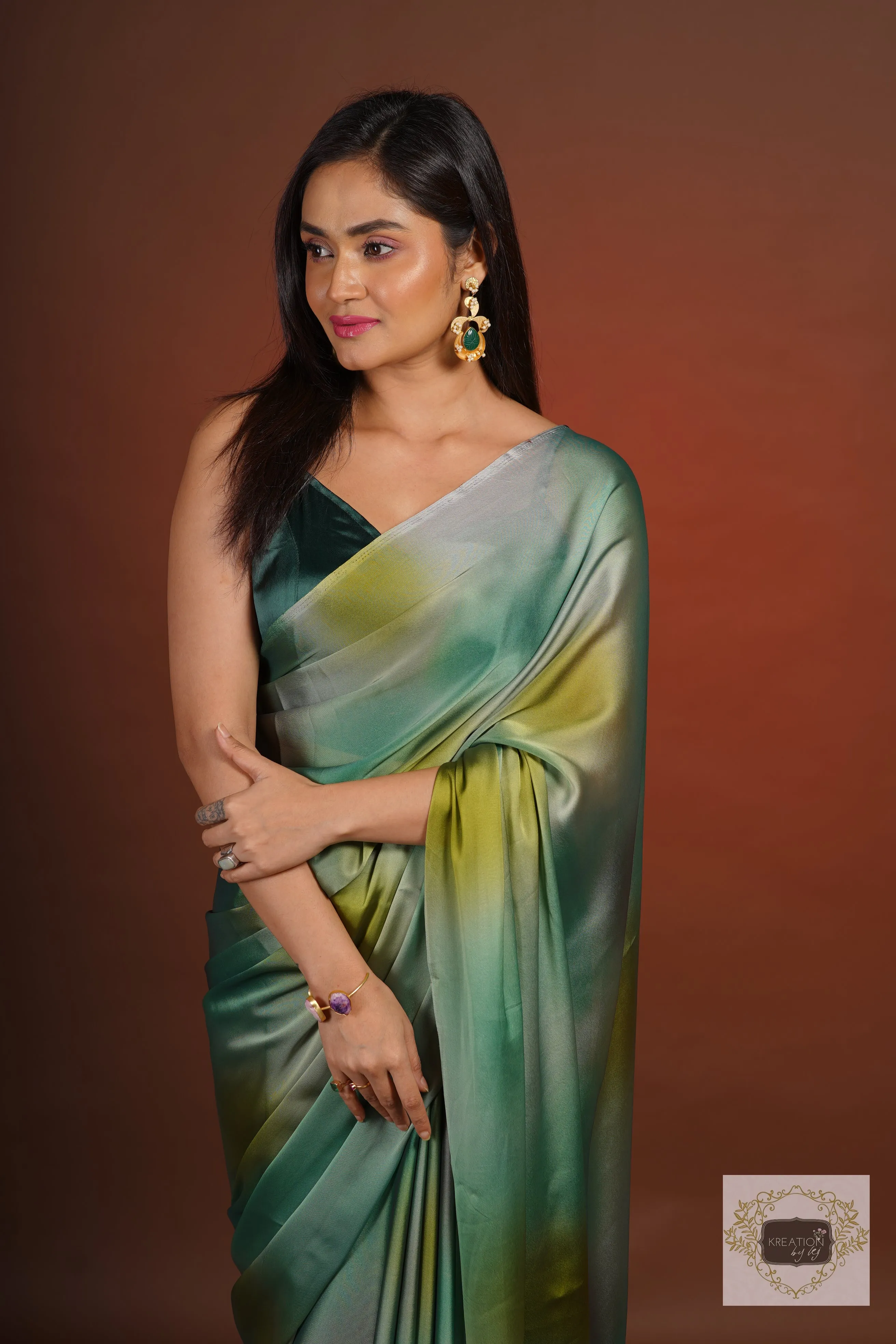 Green Grottos Ombré Georgette Silk Saree