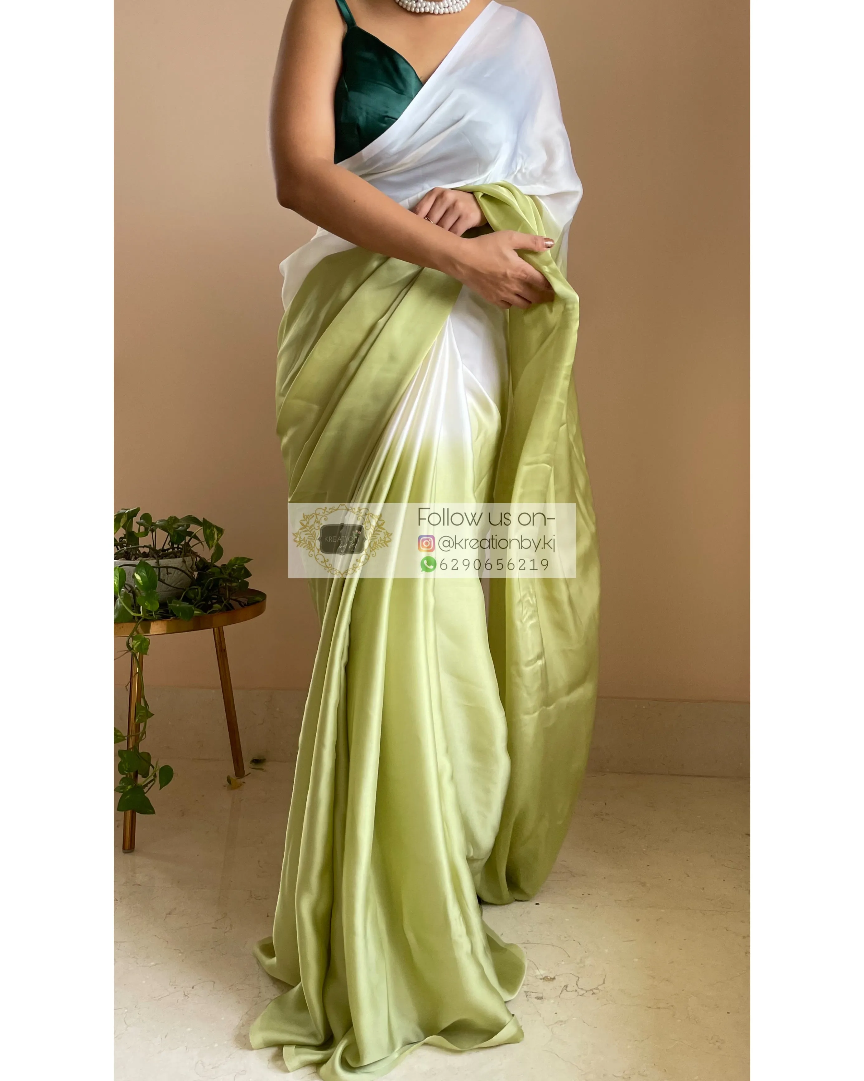 Green Tea Ombré Crepe Silk Saree with Handmade Tassels on Pallu