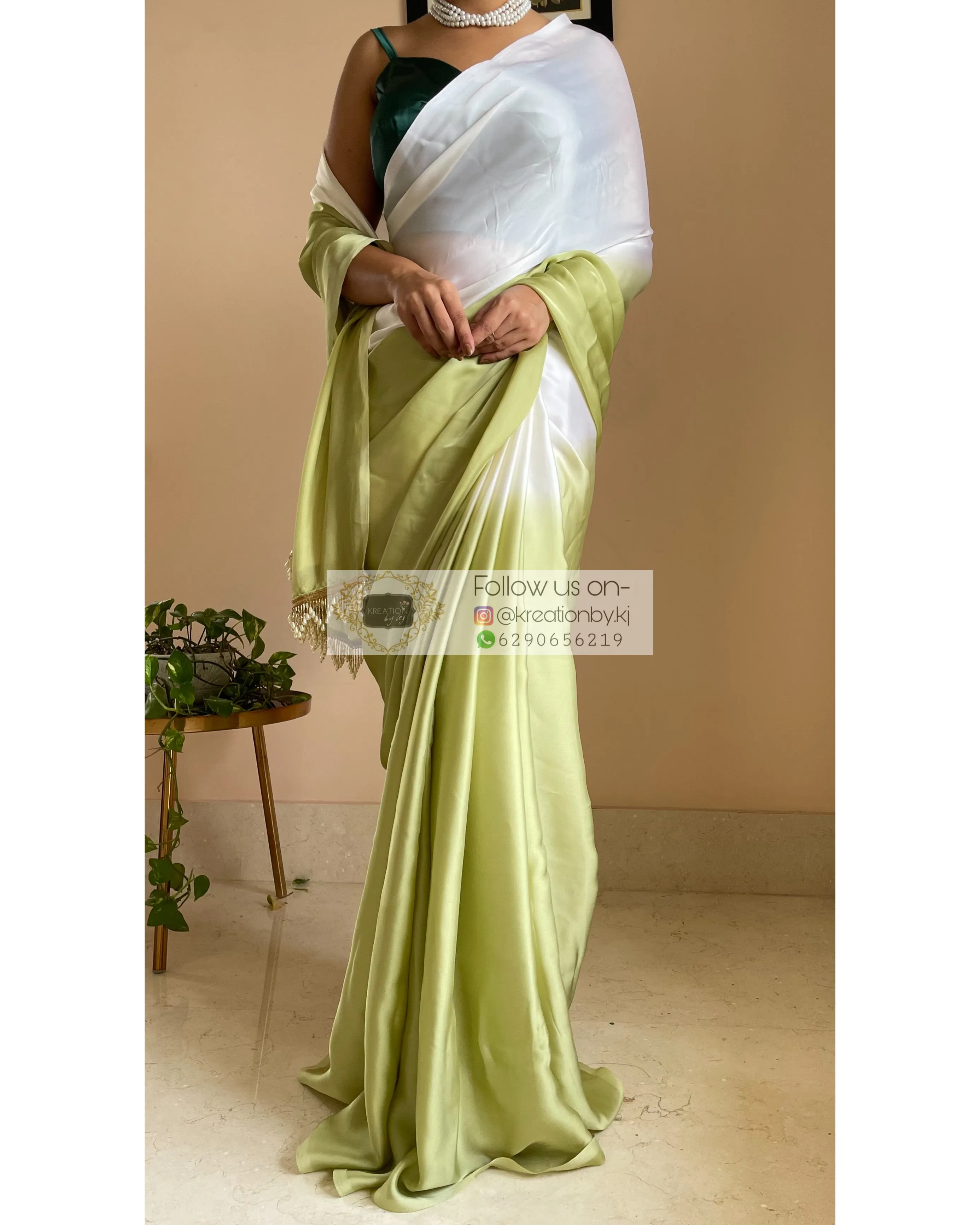 Green Tea Ombré Crepe Silk Saree with Handmade Tassels on Pallu