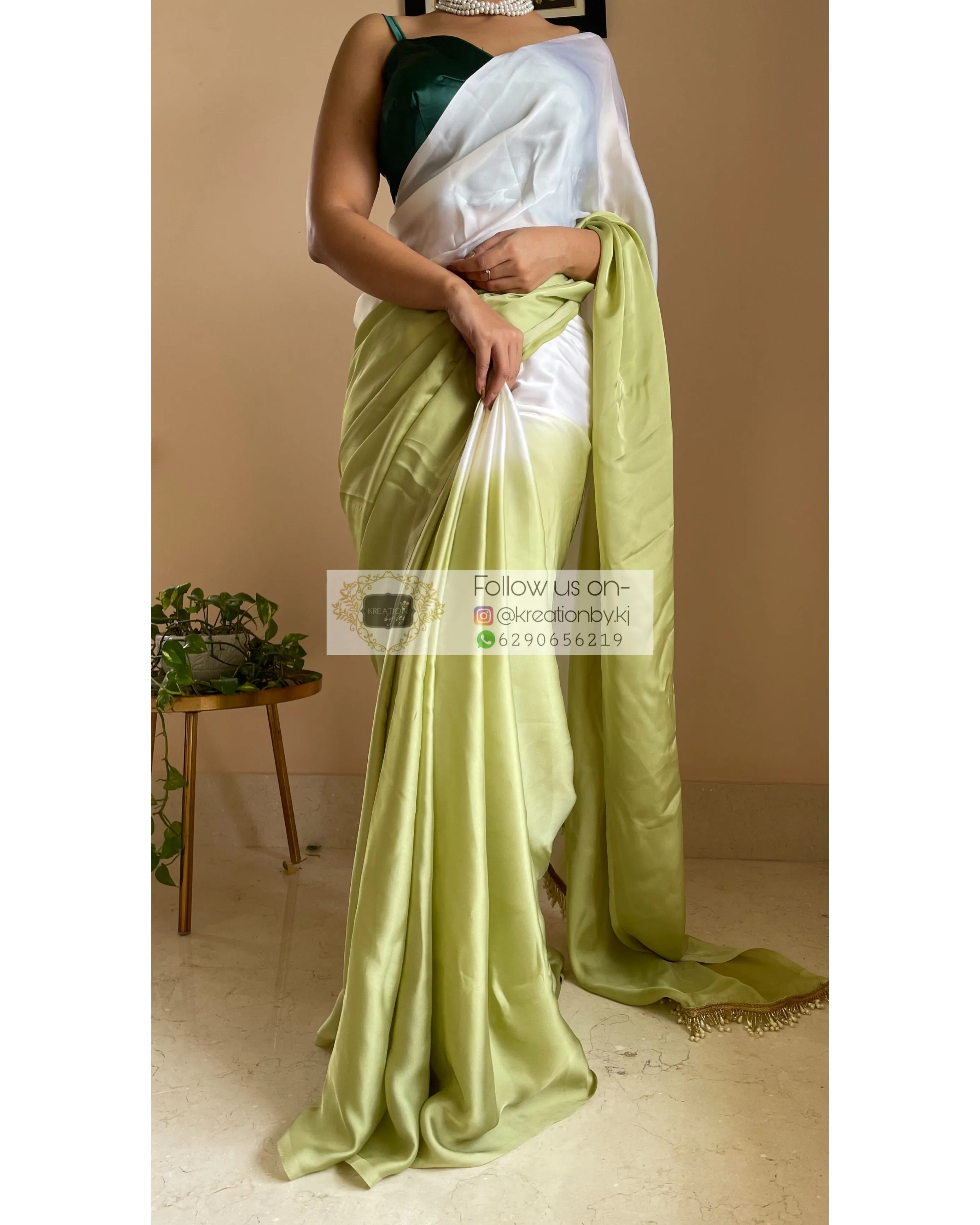 Green Tea Ombré Crepe Silk Saree with Handmade Tassels on Pallu