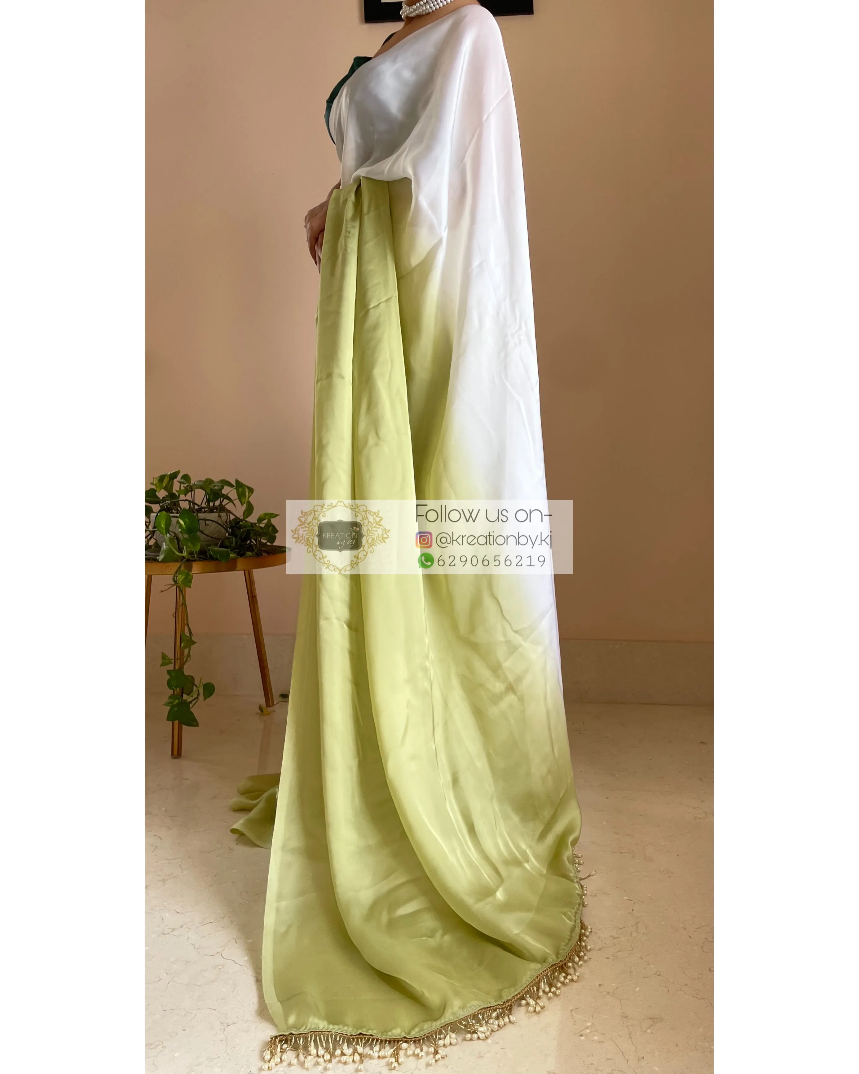 Green Tea Ombré Crepe Silk Saree with Handmade Tassels on Pallu