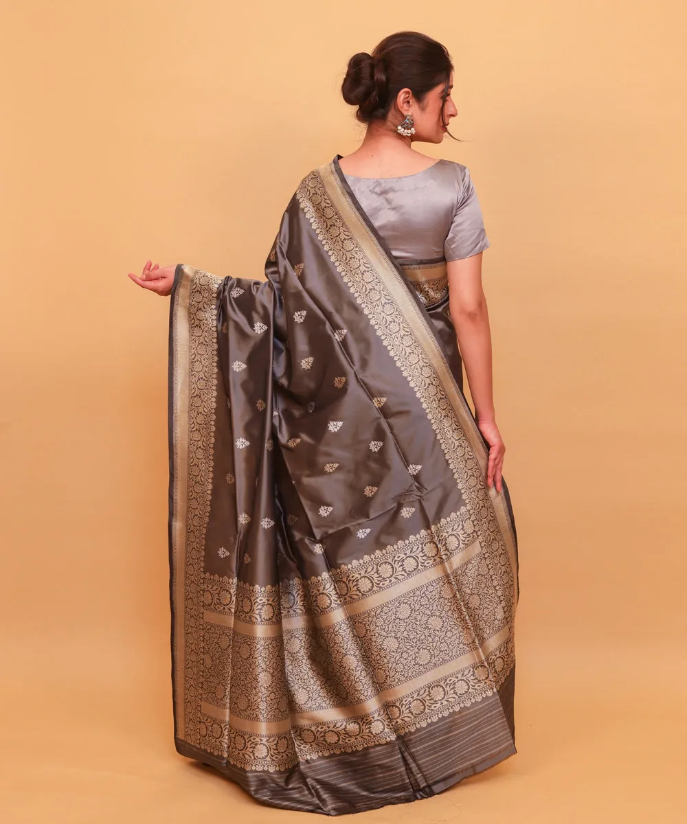 Grey handwoven silk banarasi saree