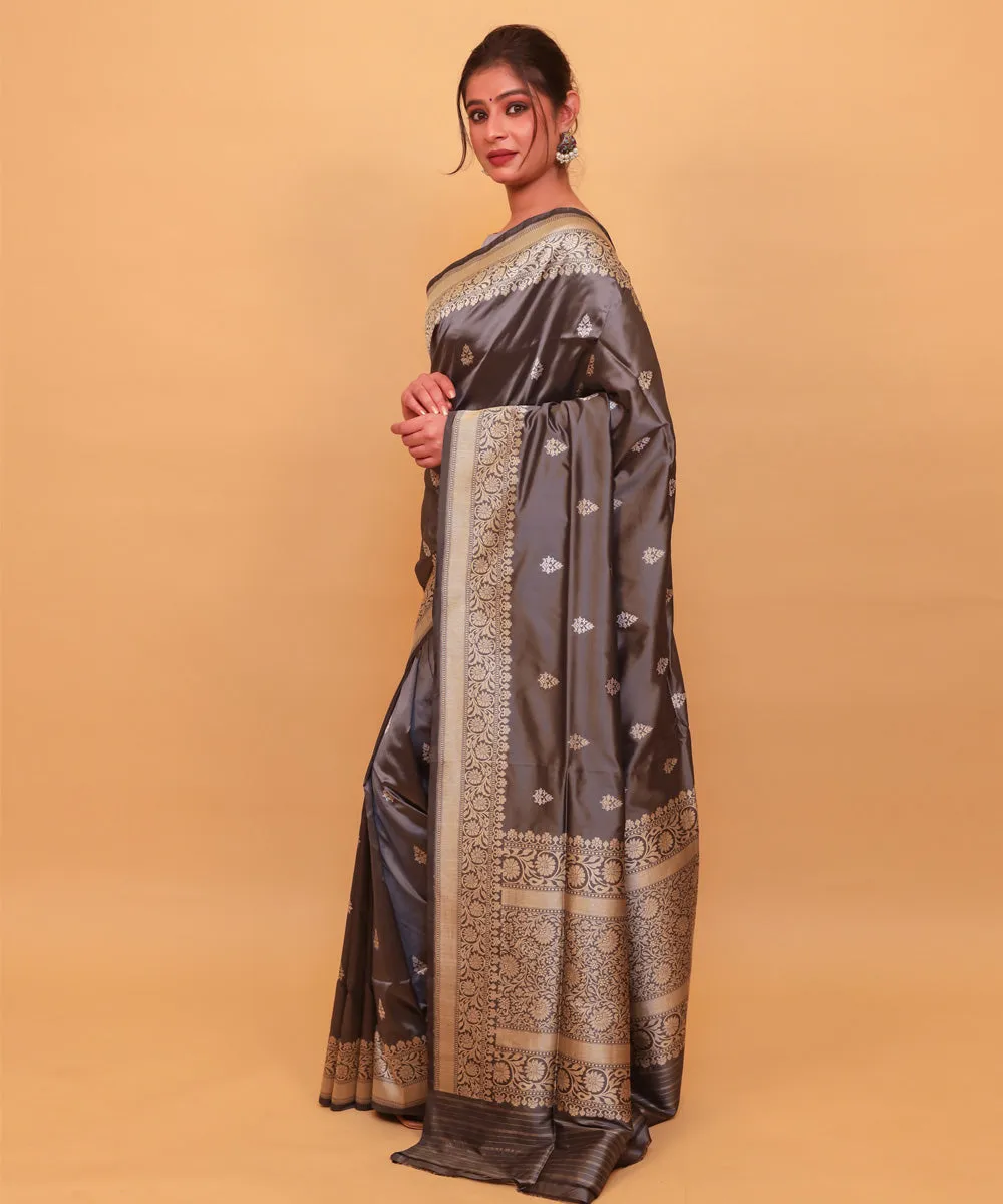 Grey handwoven silk banarasi saree