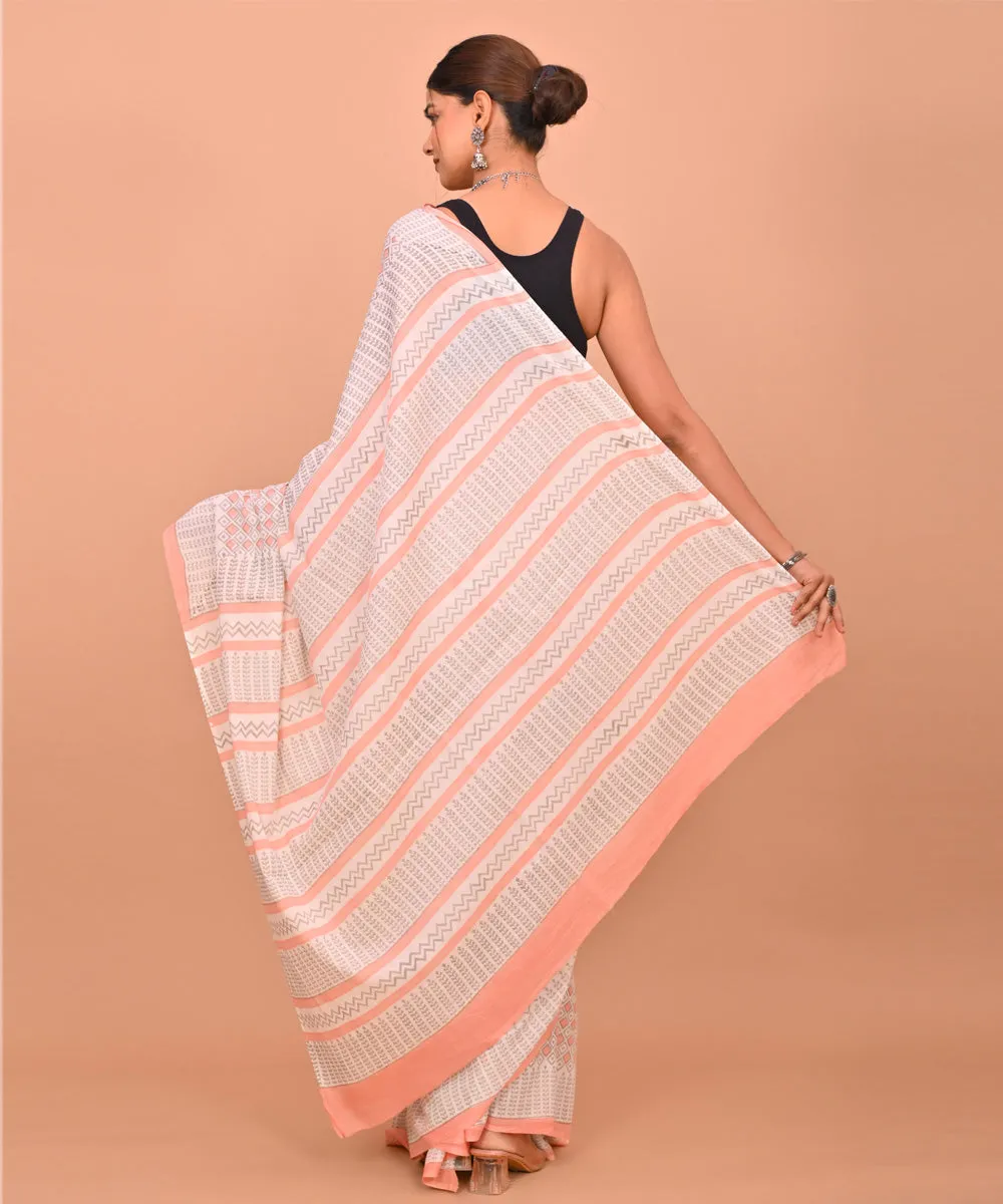 Grey peach hand printed cotton bagru saree