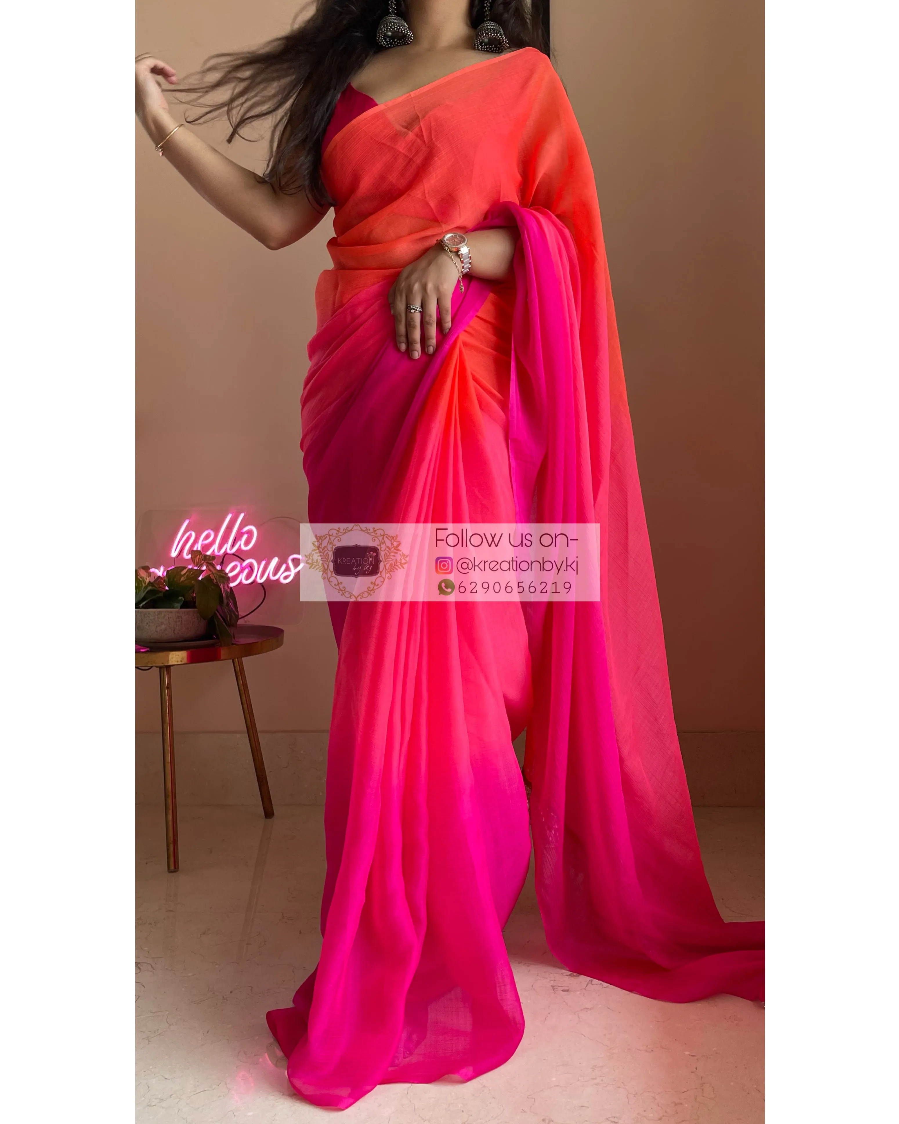 Gulabari Ombré Chiffon Saree