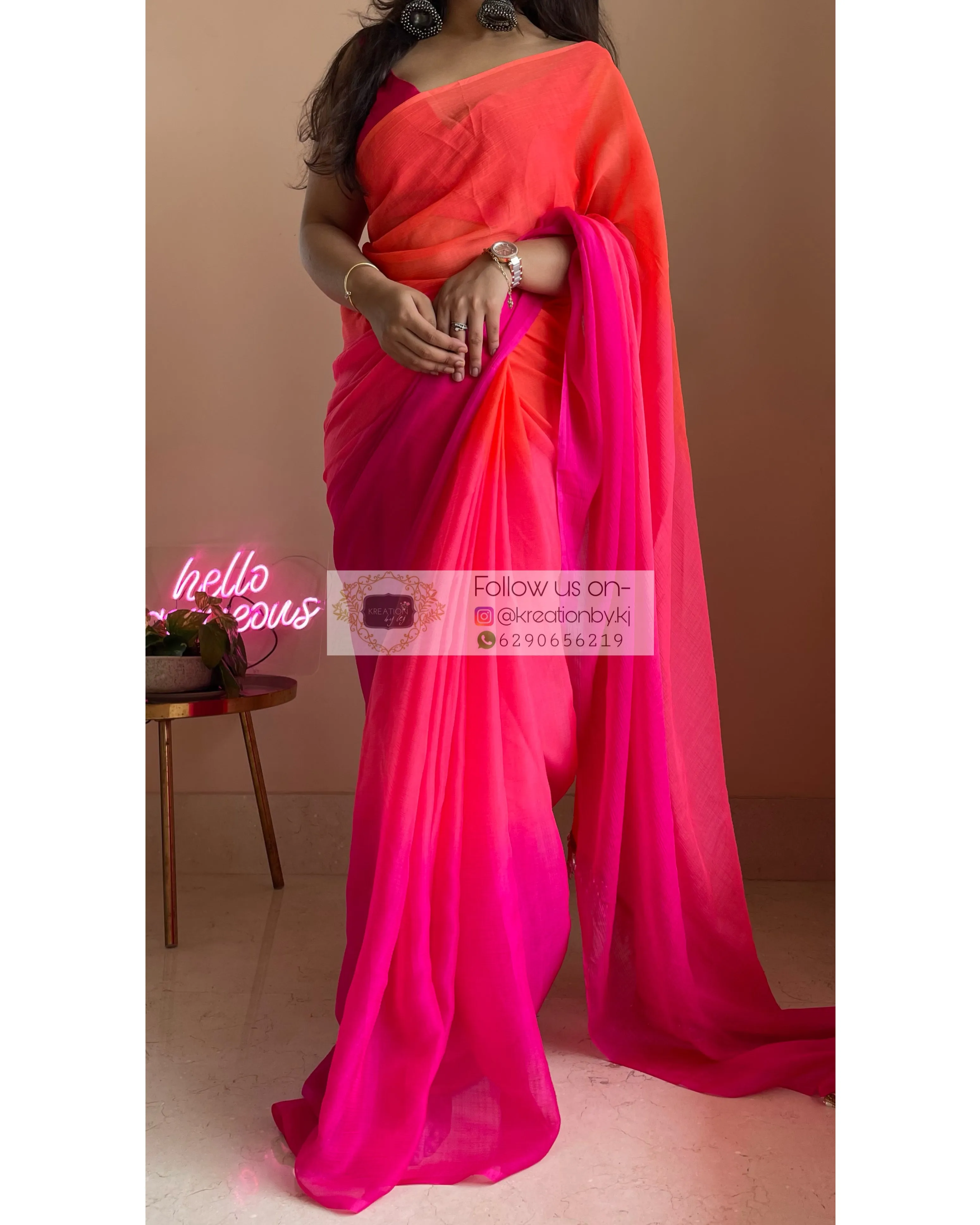 Gulabari Ombré Chiffon Saree