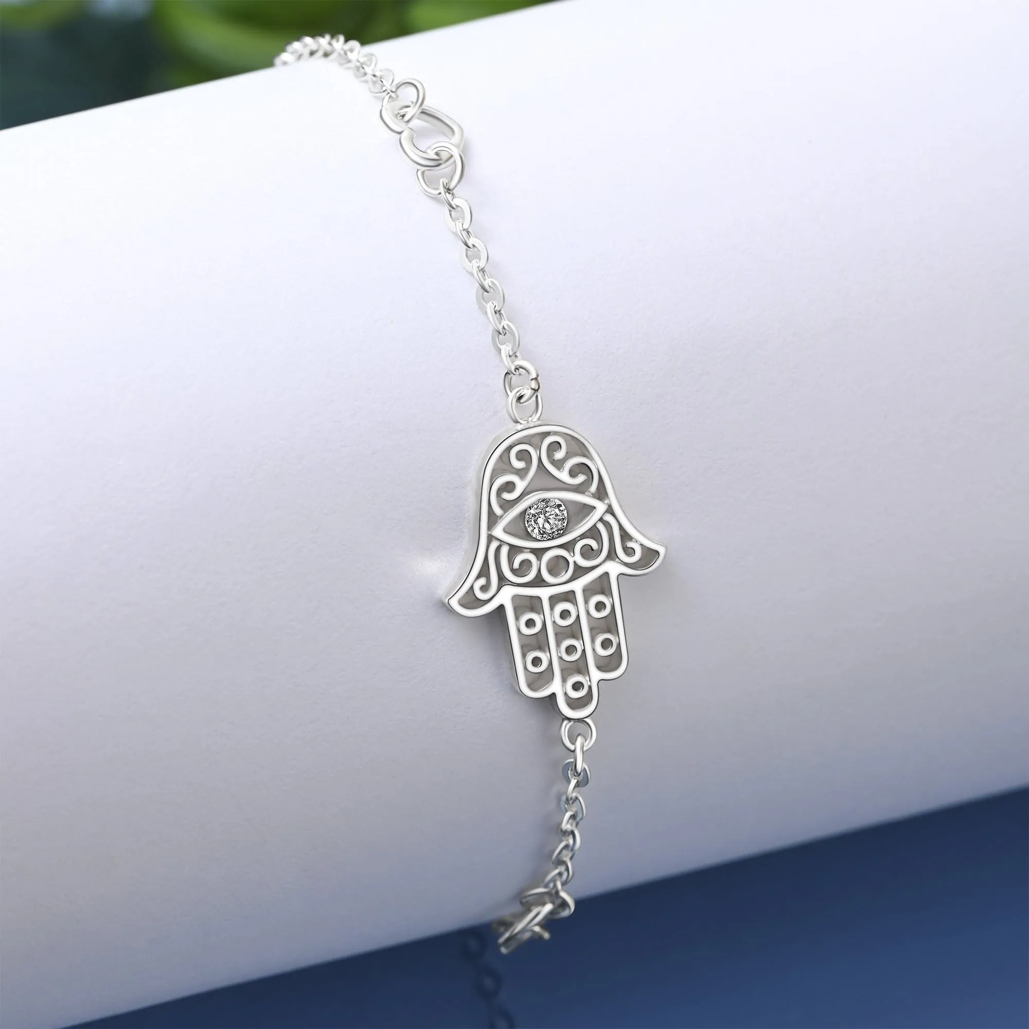 Hamsa Evil Eye Bracelet Sterling Silver