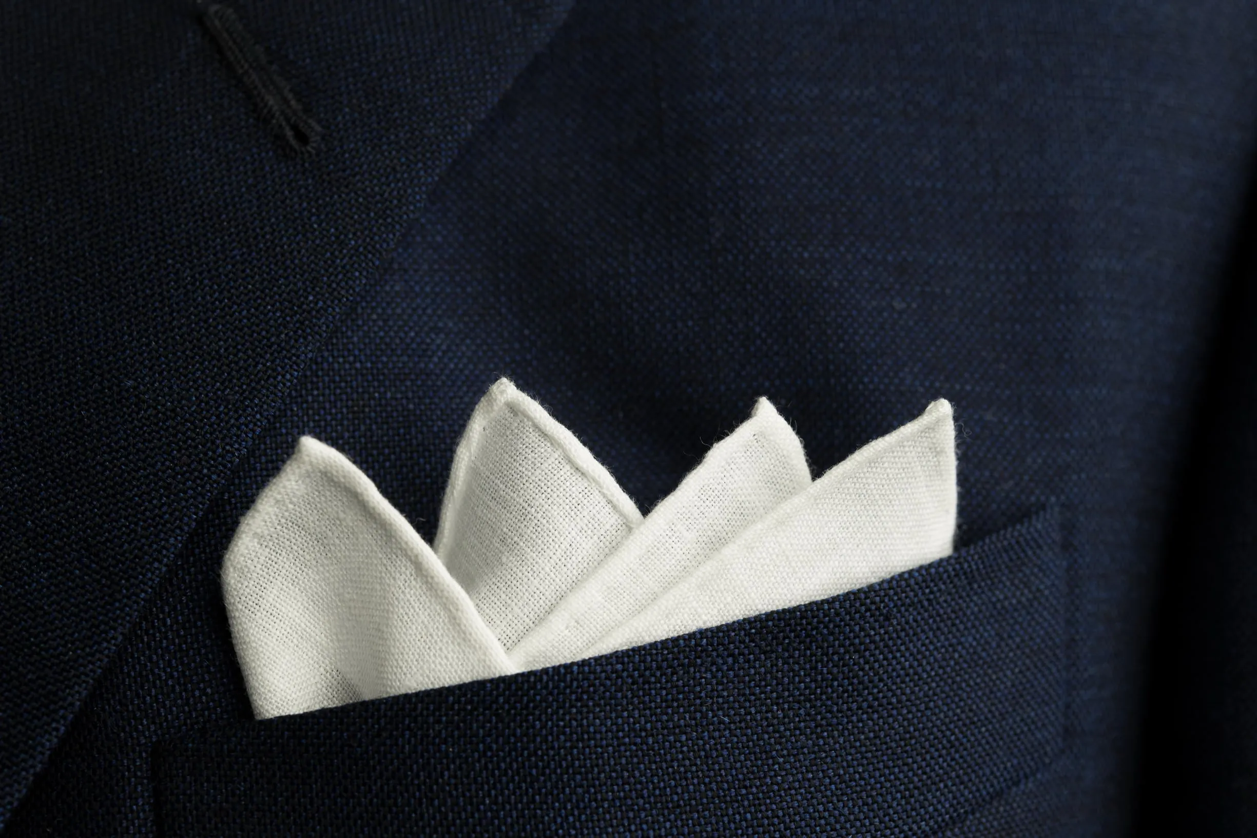 Hand-Embroidered Initial N White Linen Pocket Square