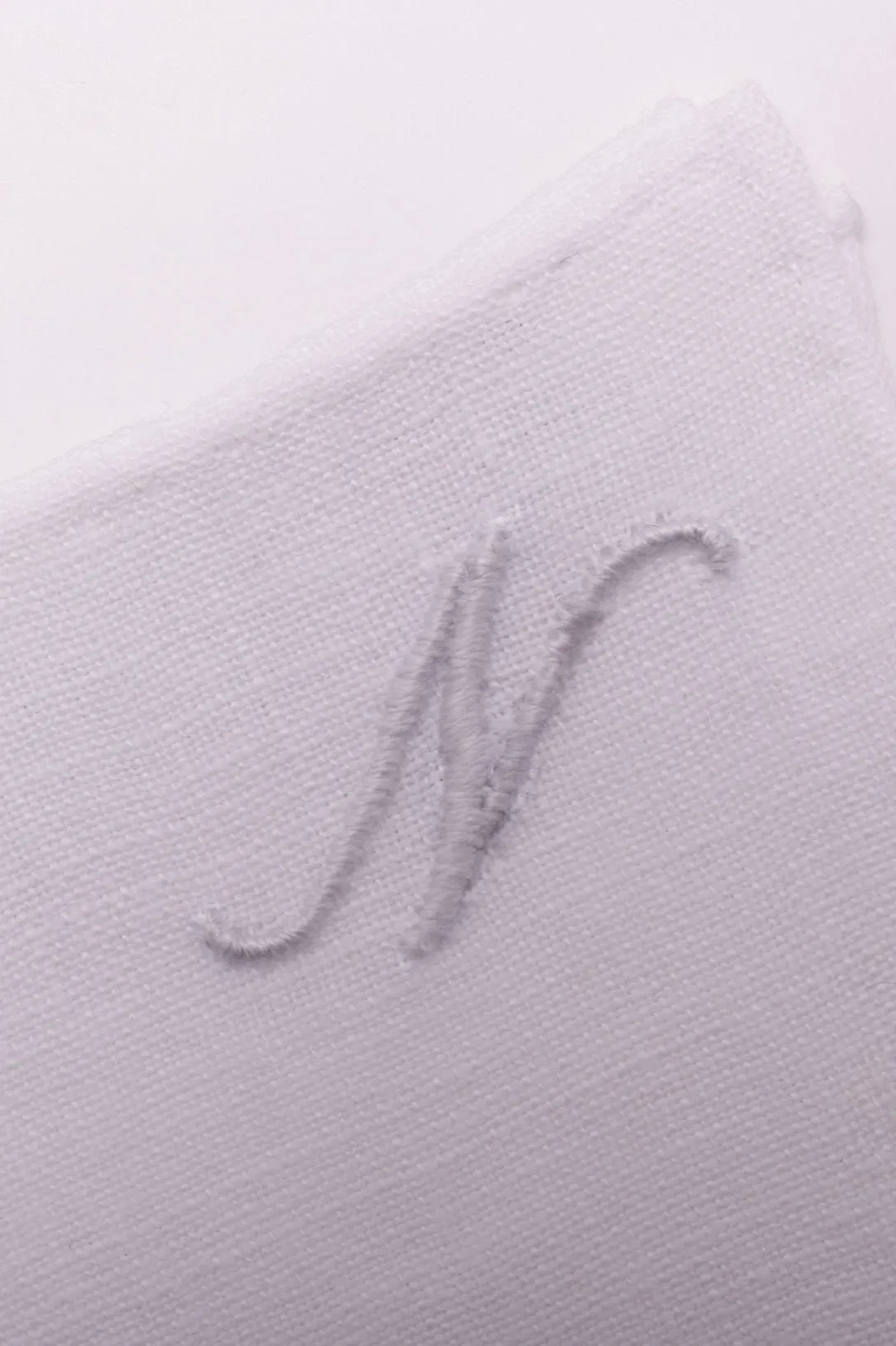 Hand-Embroidered Initial N White Linen Pocket Square