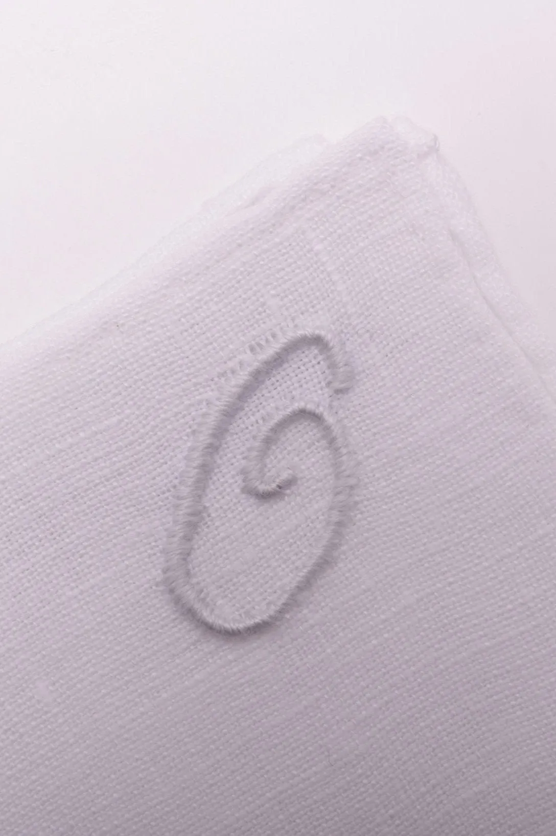 Hand-Embroidered Initial O White Linen Pocket Square