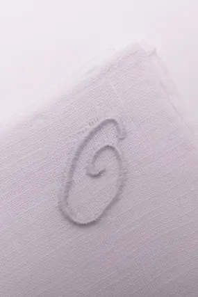 Hand-Embroidered Initial O White Linen Pocket Square