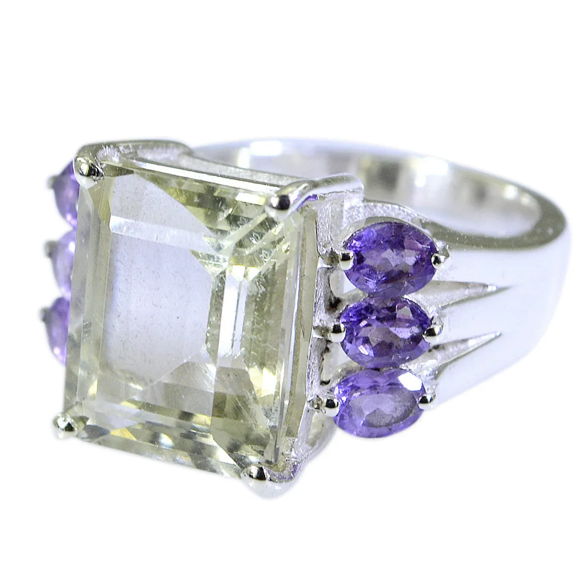 Handmade Gem Green Amethyst 925 Sterling Silver Ring Iced Out Jewelry