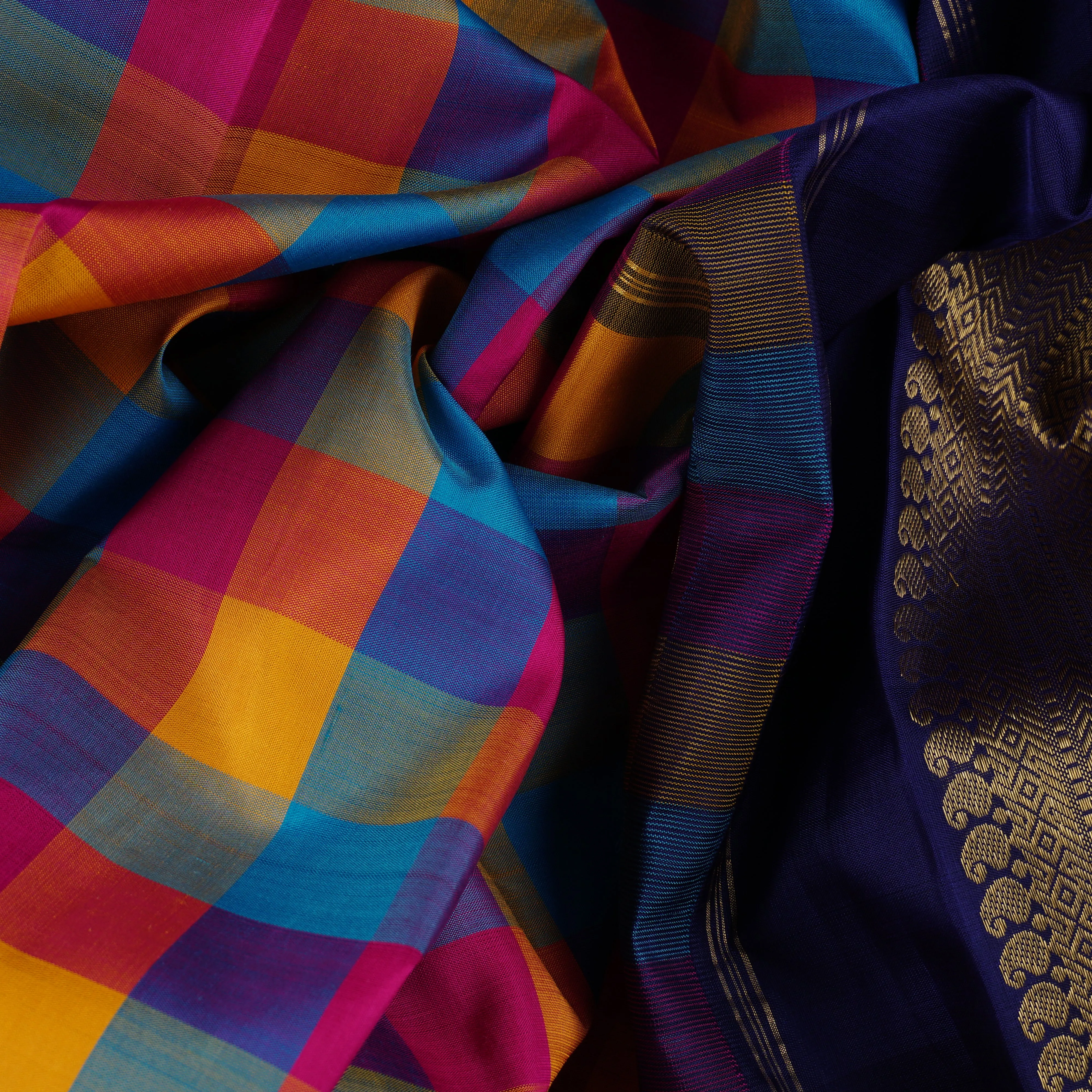 Handwoven Multi colour with Blue Kanjivaram Silk Saree - 1872T008785DSC