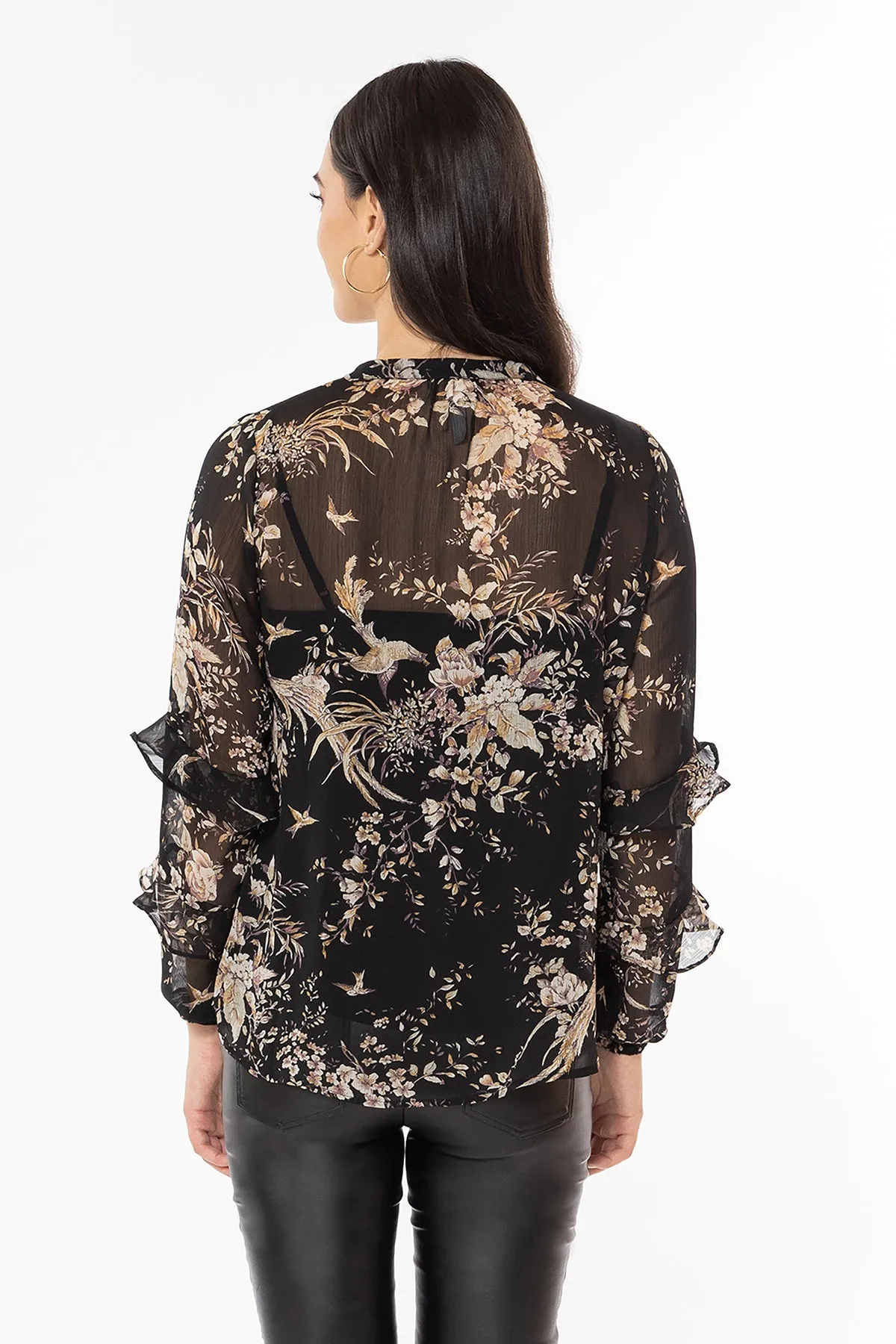 Happily Ever After Black Sheer Garden Frill LS Top