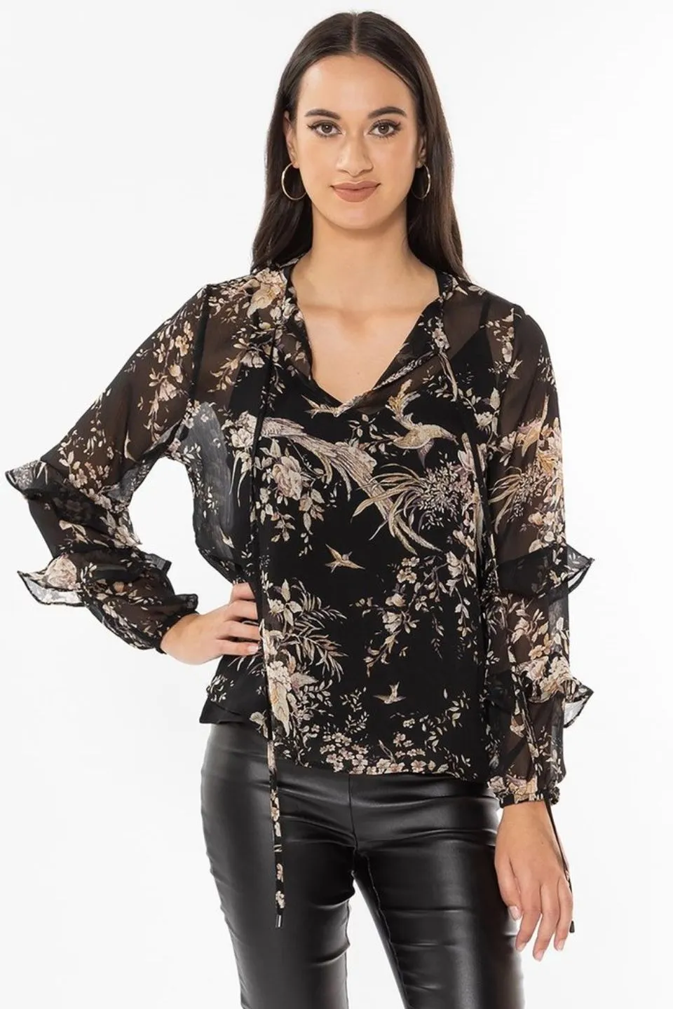 Happily Ever After Black Sheer Garden Frill LS Top