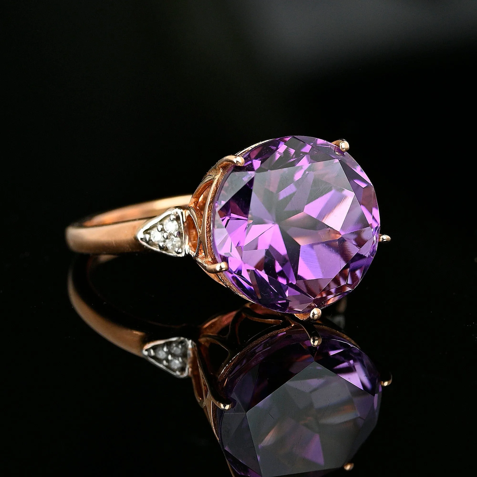 High Profile Rose Gold Diamond 7.5 CTW Amethyst Ring