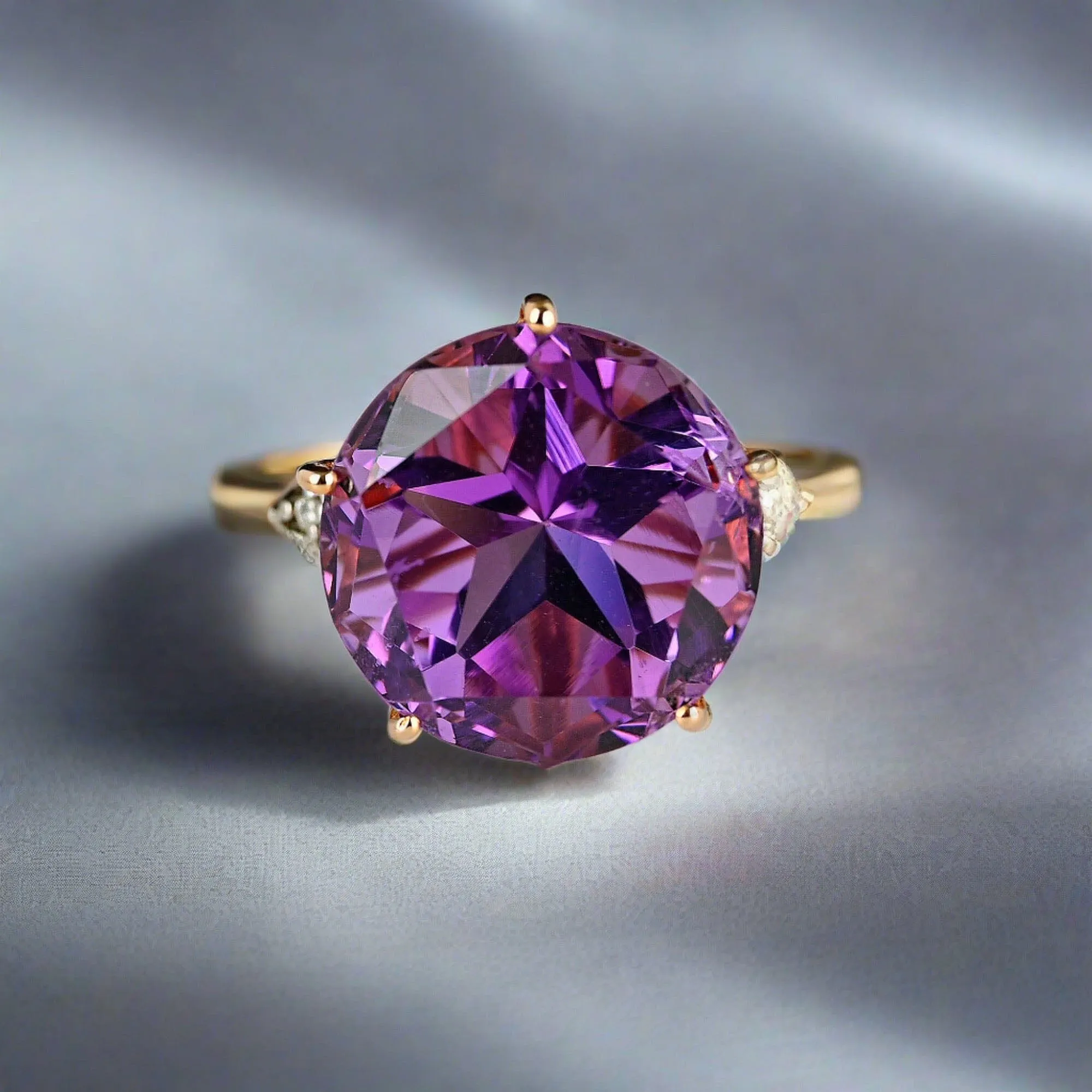 High Profile Rose Gold Diamond 7.5 CTW Amethyst Ring