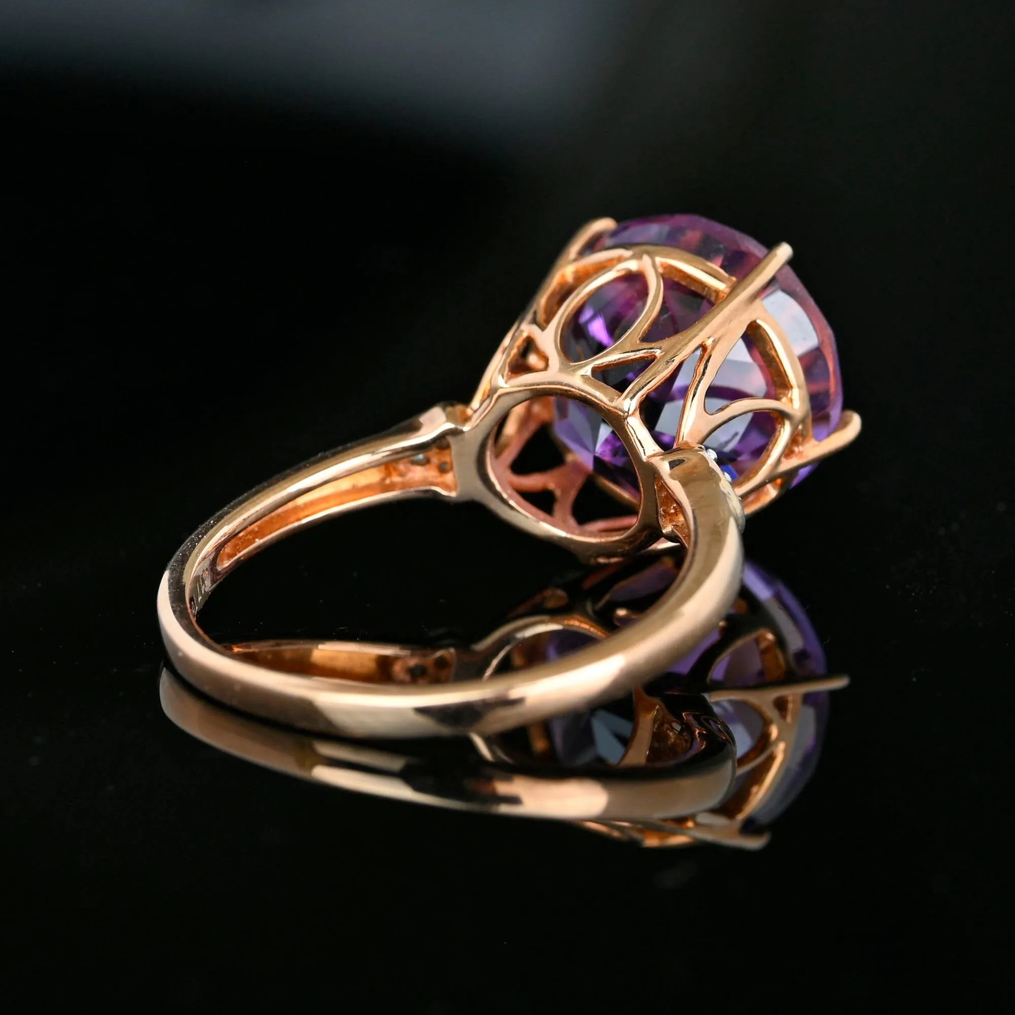 High Profile Rose Gold Diamond 7.5 CTW Amethyst Ring