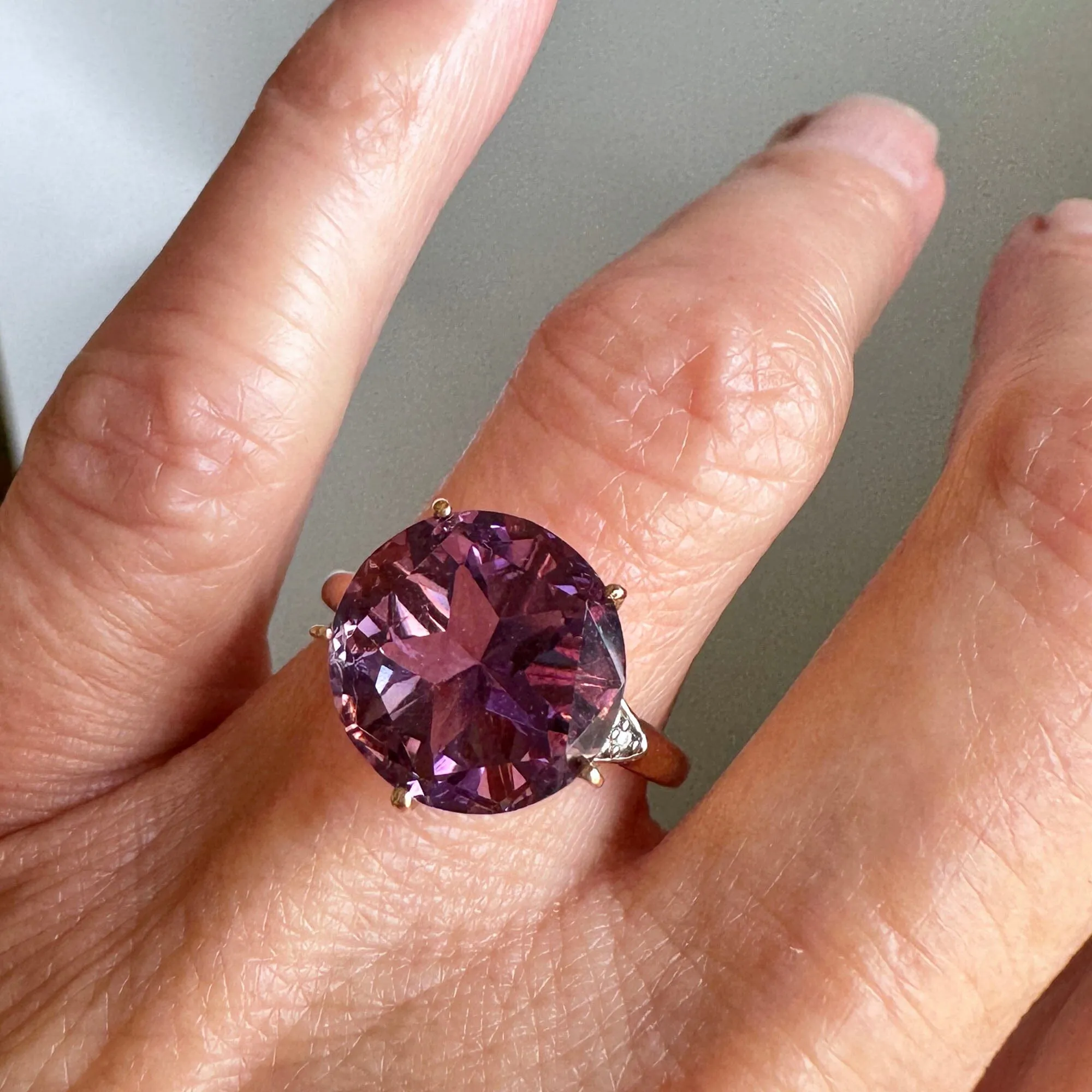 High Profile Rose Gold Diamond 7.5 CTW Amethyst Ring