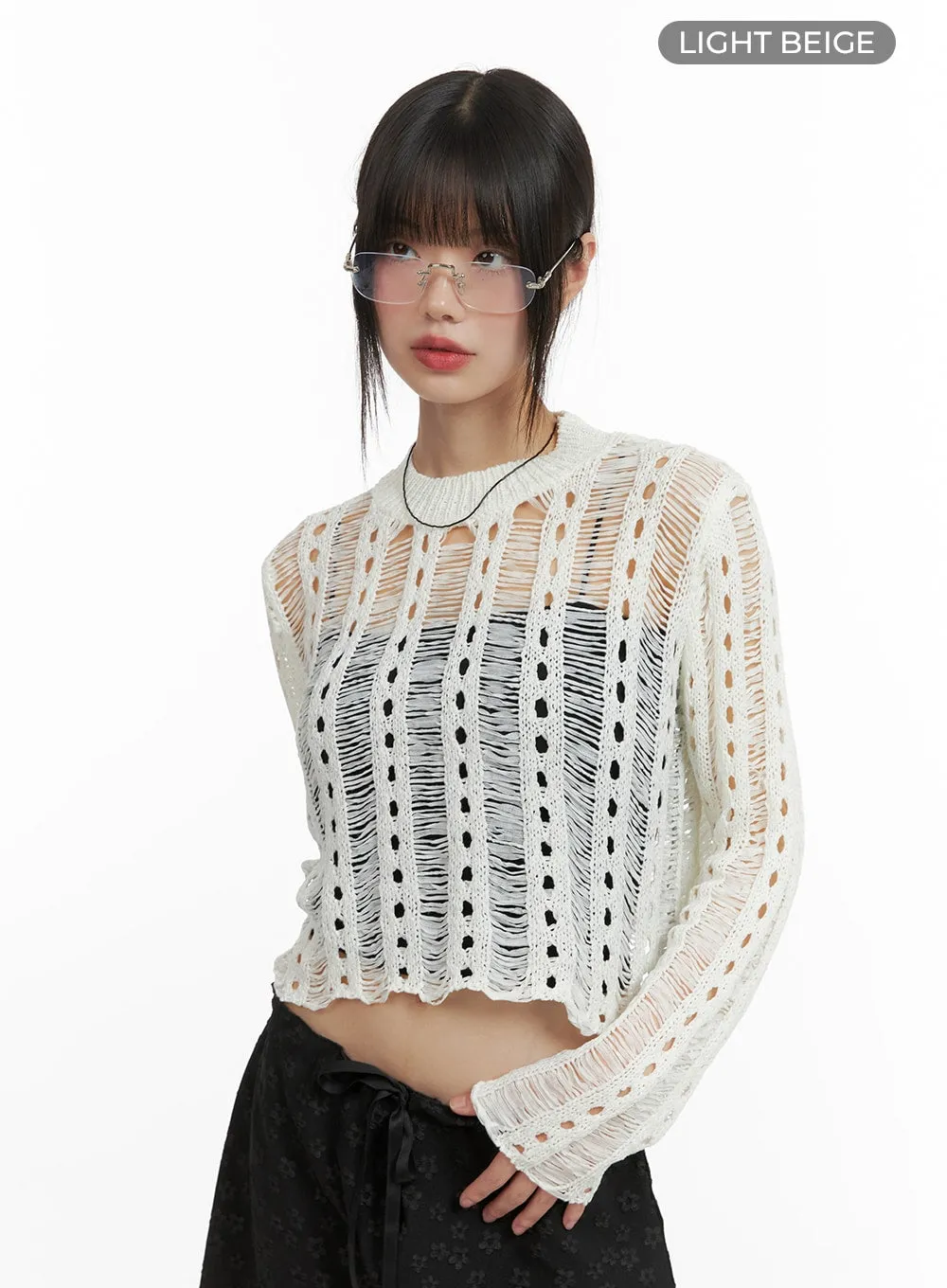 Hollow Out See-Through Cropped Sweater CA412